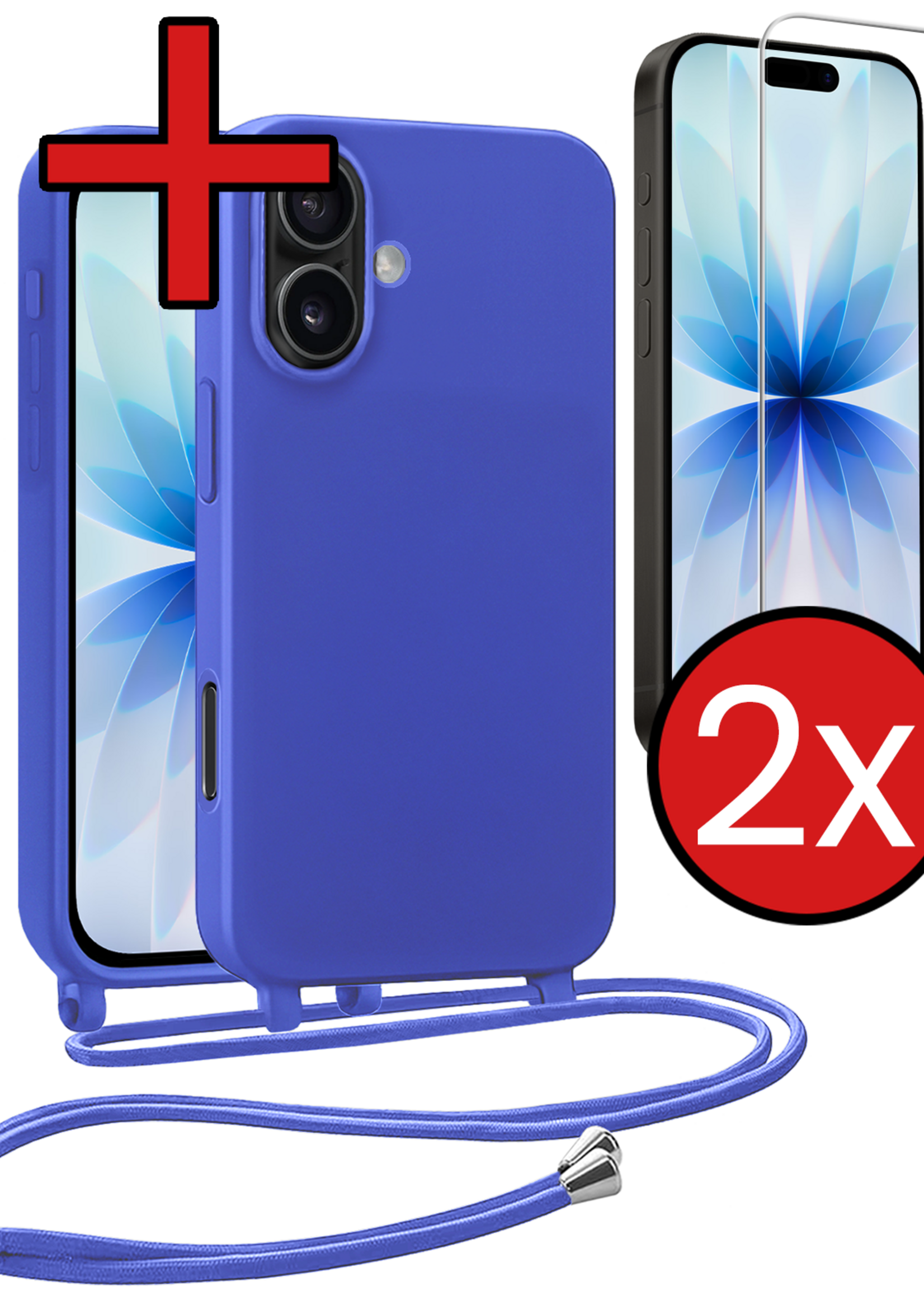 BTH BTH iPhone 17 Hoesje met Koord Met 2x Screenprotector - Fel Blauw