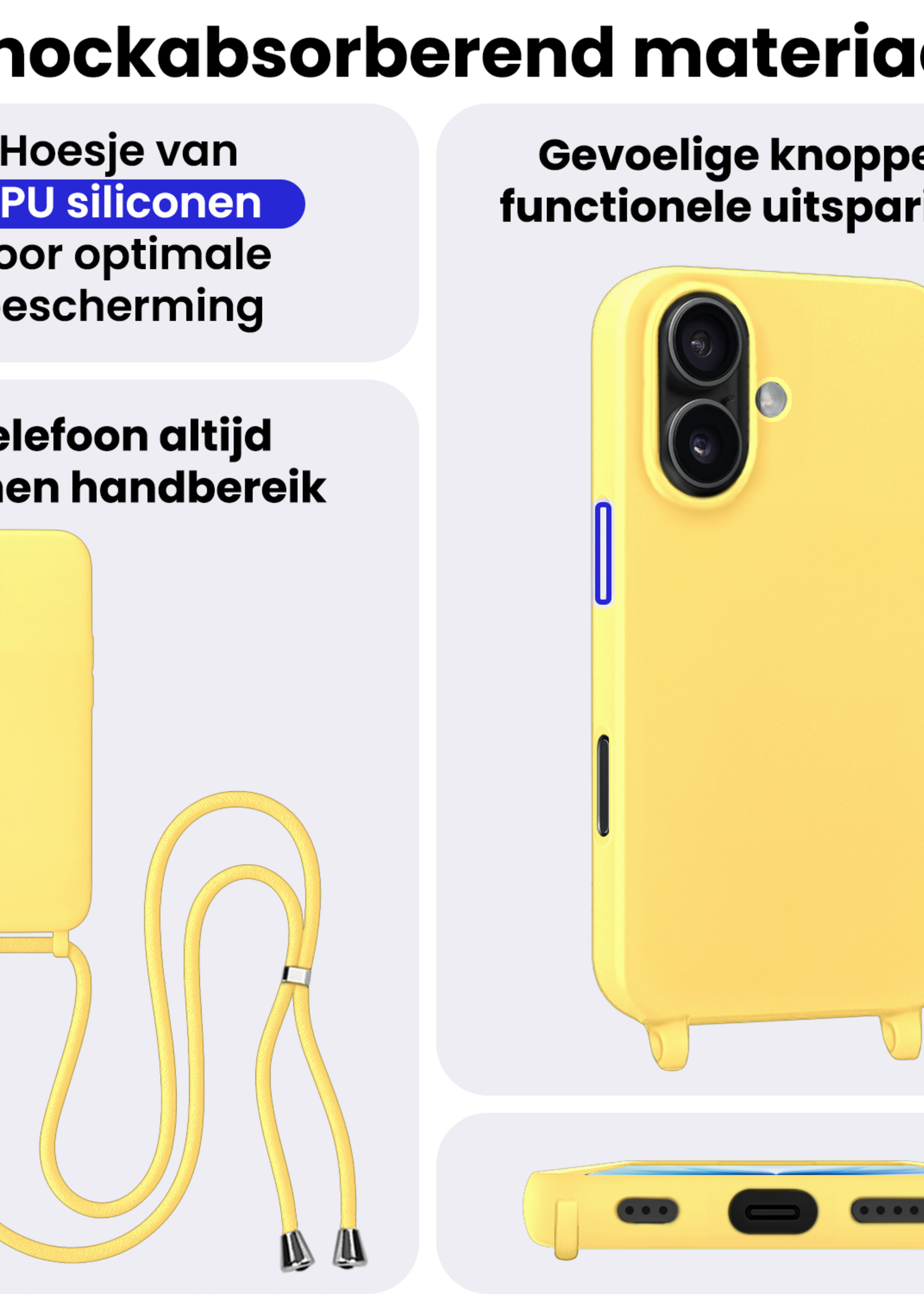 BTH BTH iPhone 17 Hoesje met Koord - Geel - 2 PACK