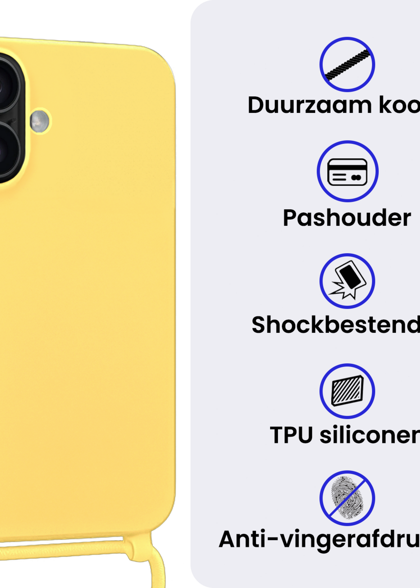 BTH BTH iPhone 17 Hoesje met Koord Met Screenprotector - Geel