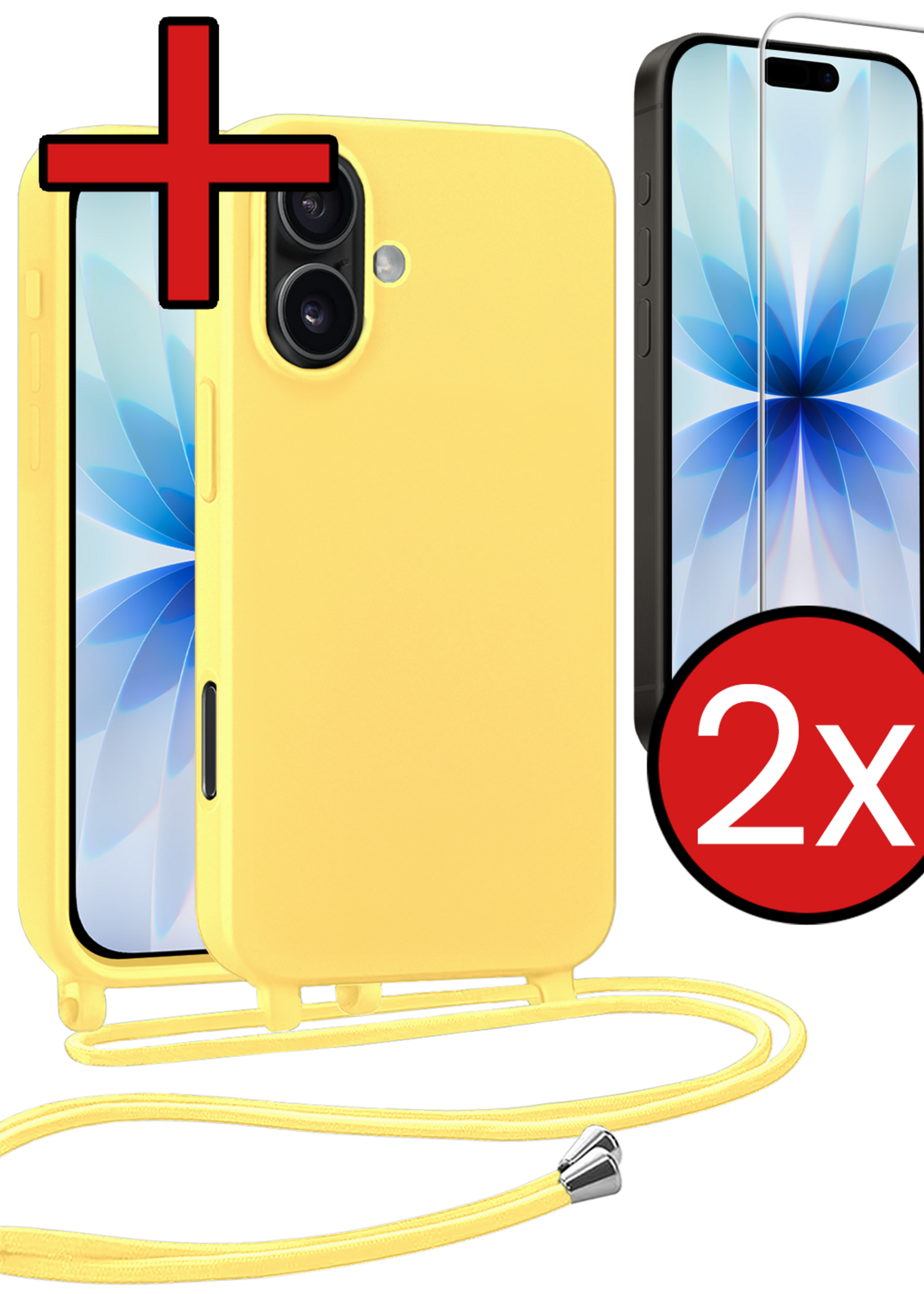 BTH BTH iPhone 17 Hoesje met Koord Met 2x Screenprotector - Geel