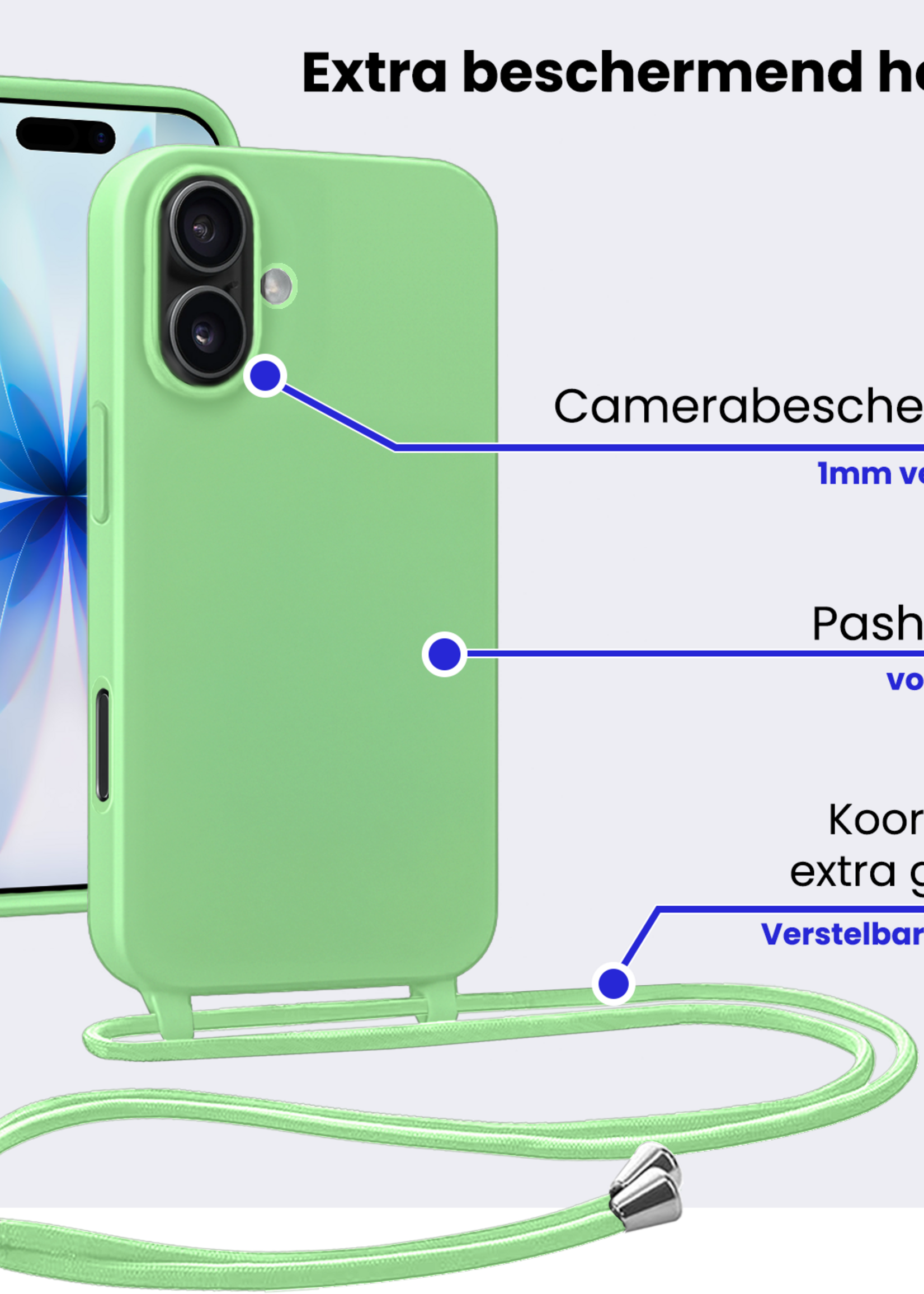 BTH BTH iPhone 17 Hoesje met Koord - Groen - 2 PACK