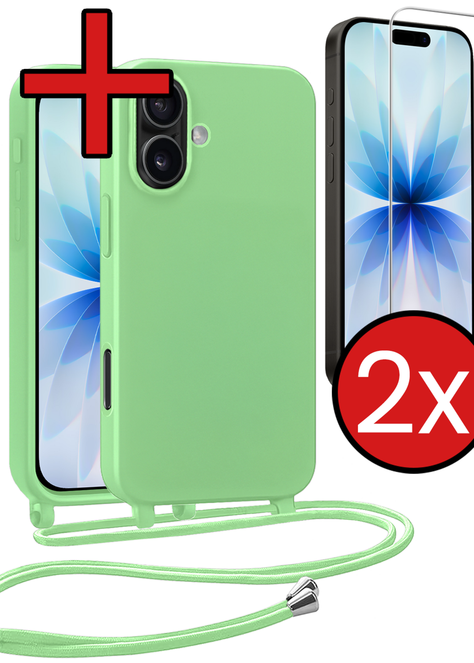 BTH BTH iPhone 17 Hoesje met Koord Met 2x Screenprotector - Groen