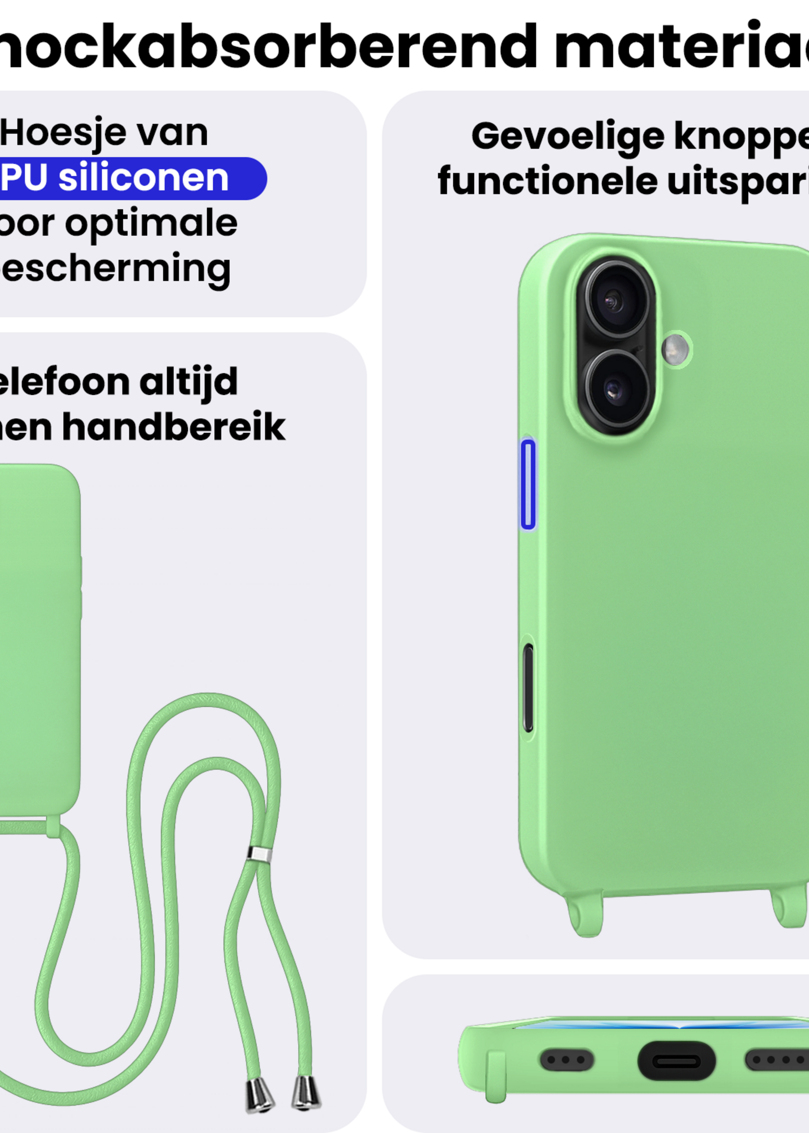 BTH BTH iPhone 17 Hoesje met Koord Met 2x Screenprotector - Groen