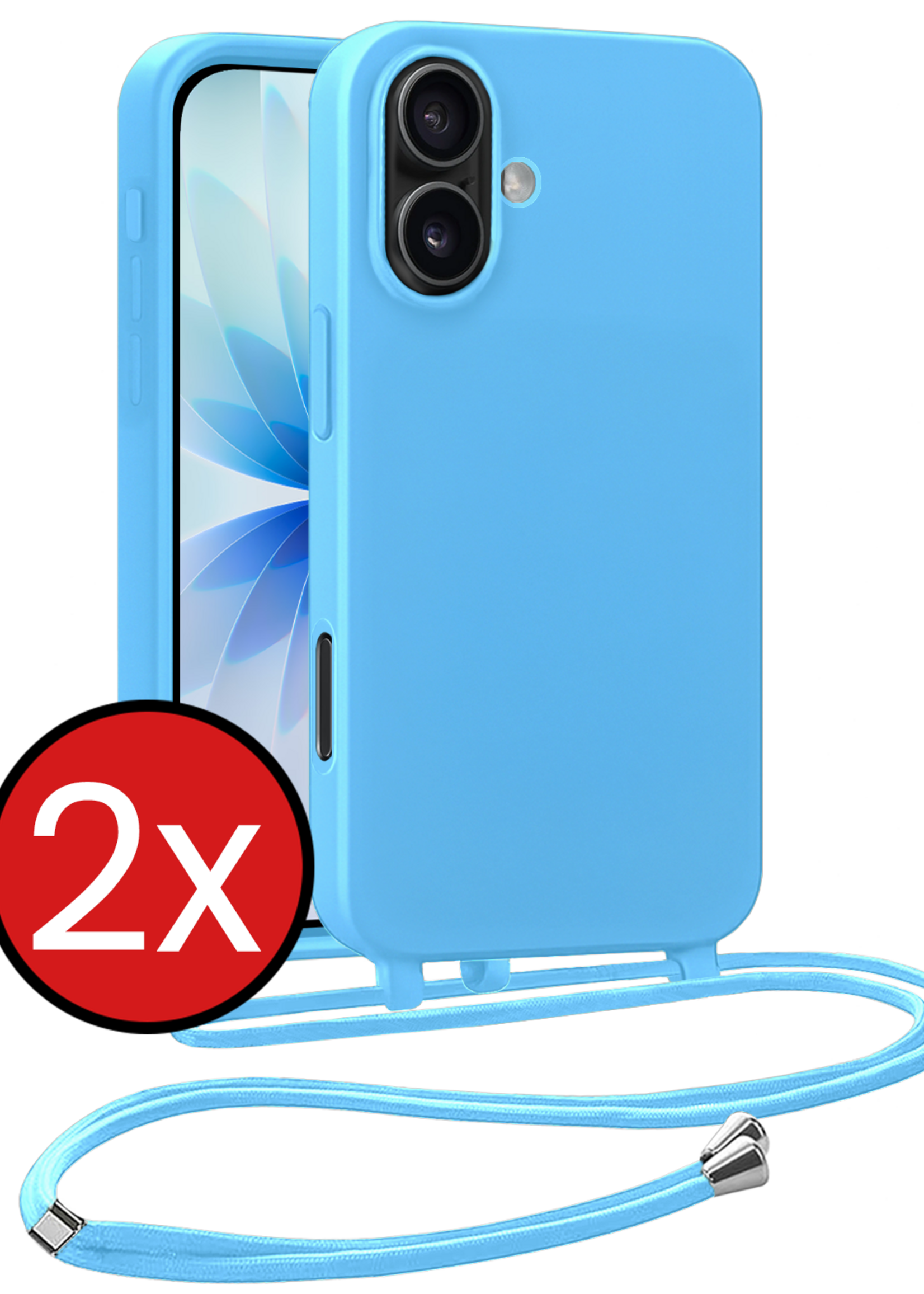 BTH BTH iPhone 17 Hoesje met Koord - Lichtblauw - 2 PACK