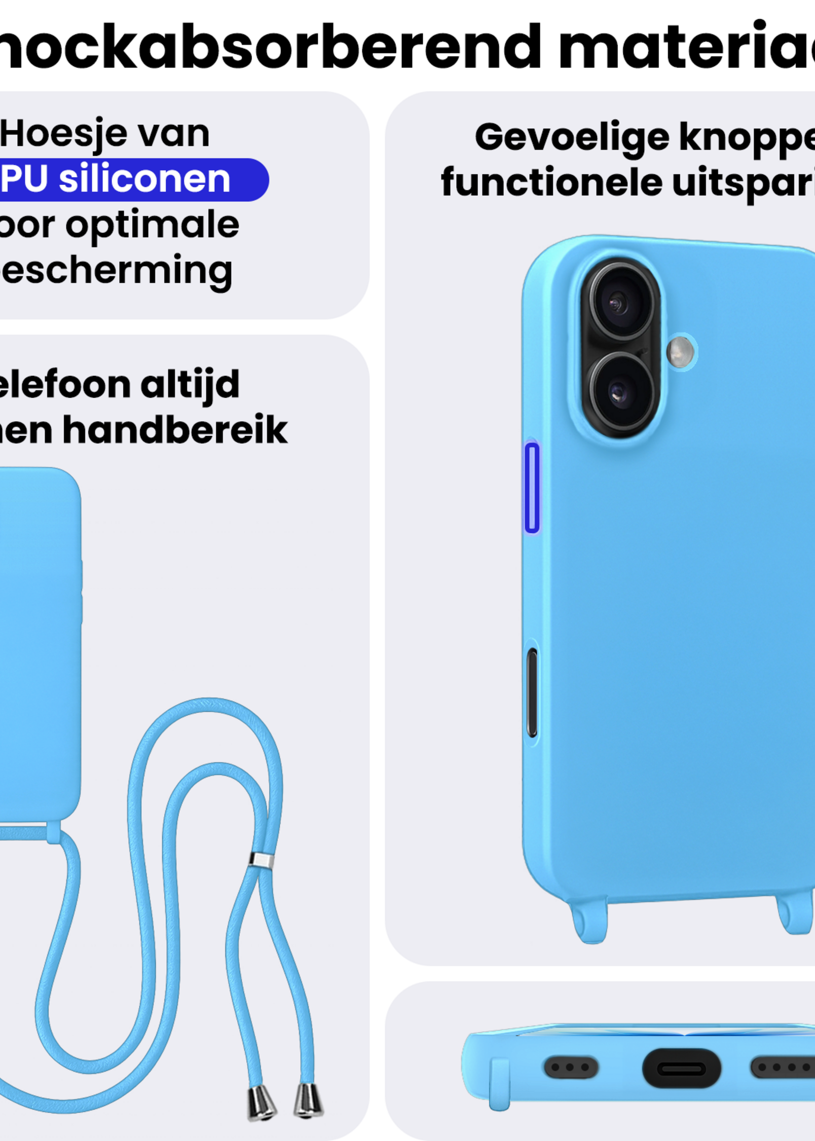 BTH BTH iPhone 17 Hoesje met Koord - Lichtblauw - 2 PACK