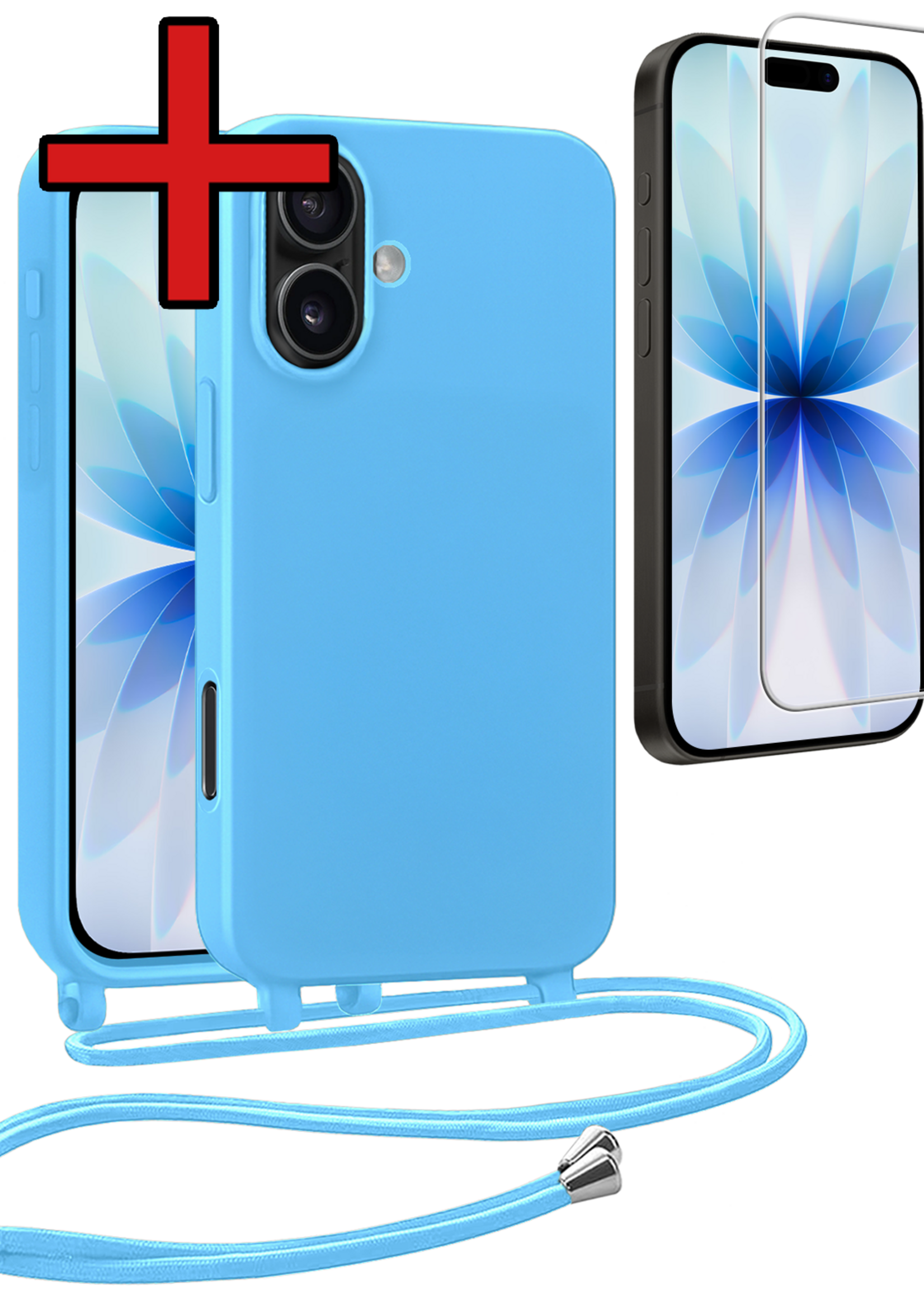 BTH BTH iPhone 17 Hoesje met Koord Met Screenprotector - Lichtblauw