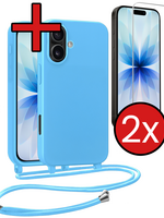 BTH BTH iPhone 17 Hoesje met Koord Met 2x Screenprotector - Lichtblauw