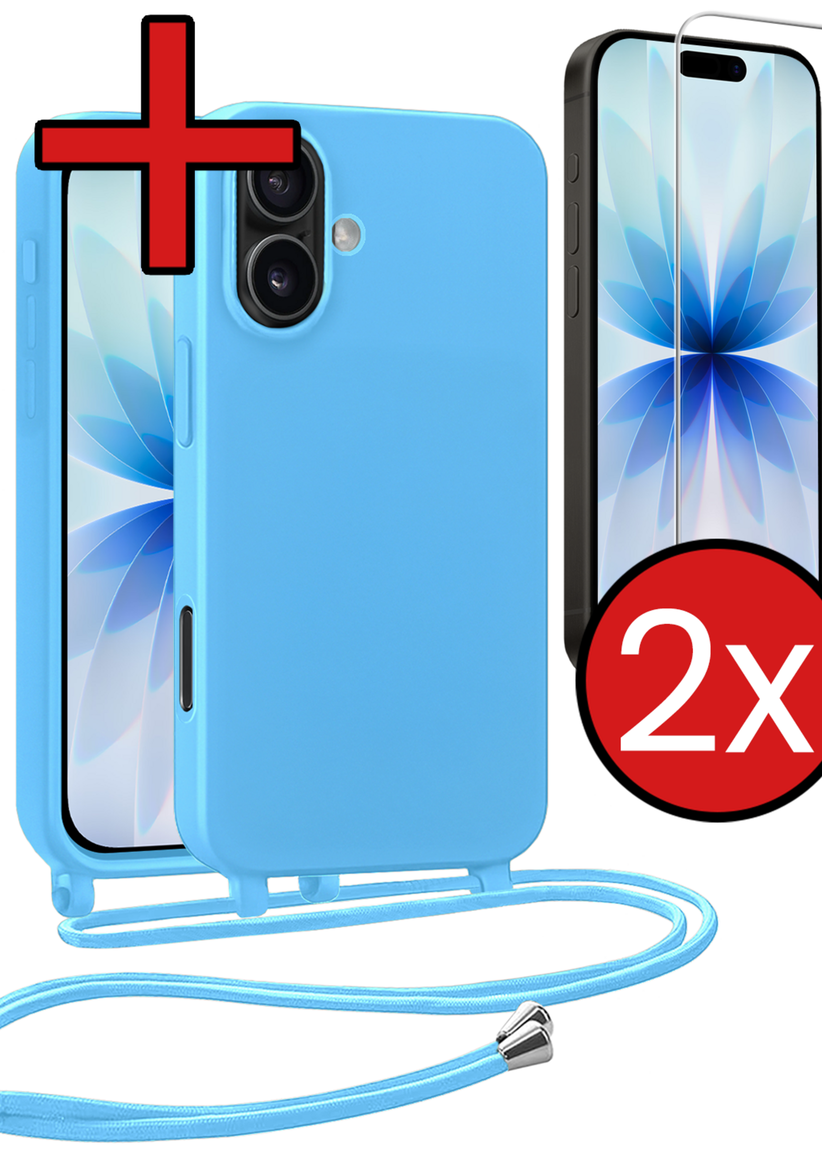 BTH BTH iPhone 17 Hoesje met Koord Met 2x Screenprotector - Lichtblauw