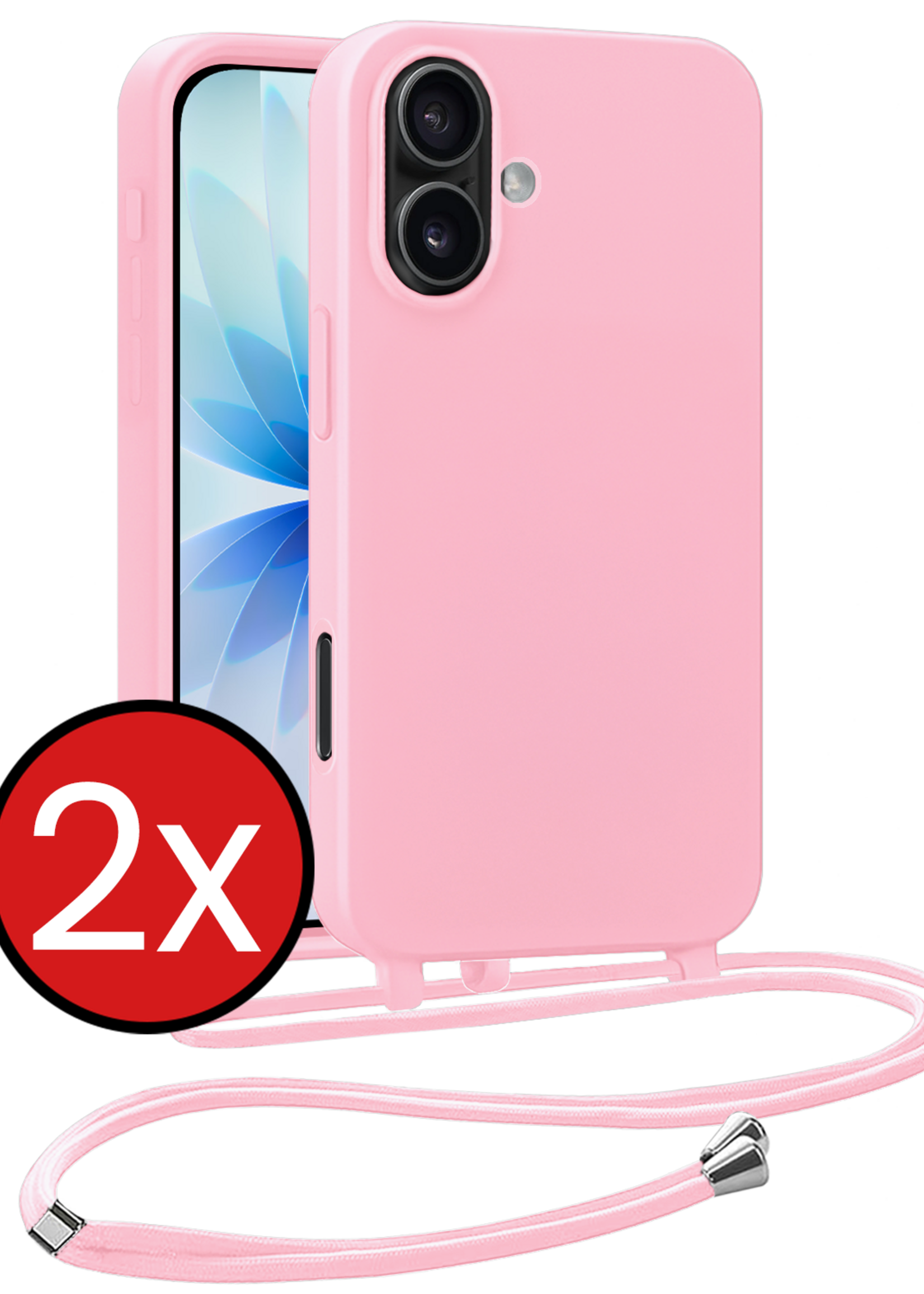 BTH BTH iPhone 17 Hoesje met Koord - Lichtroze - 2 PACK