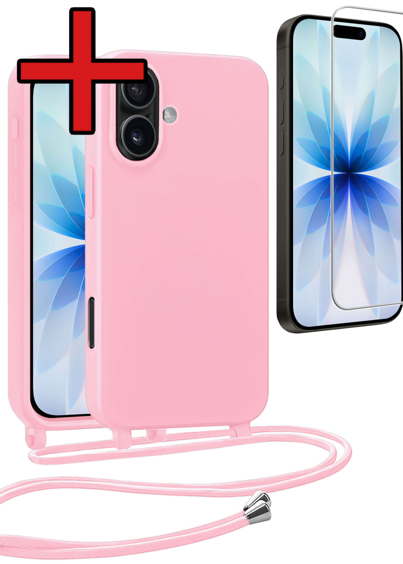 BTH BTH iPhone 17 Hoesje met Koord Met Screenprotector - Lichtroze