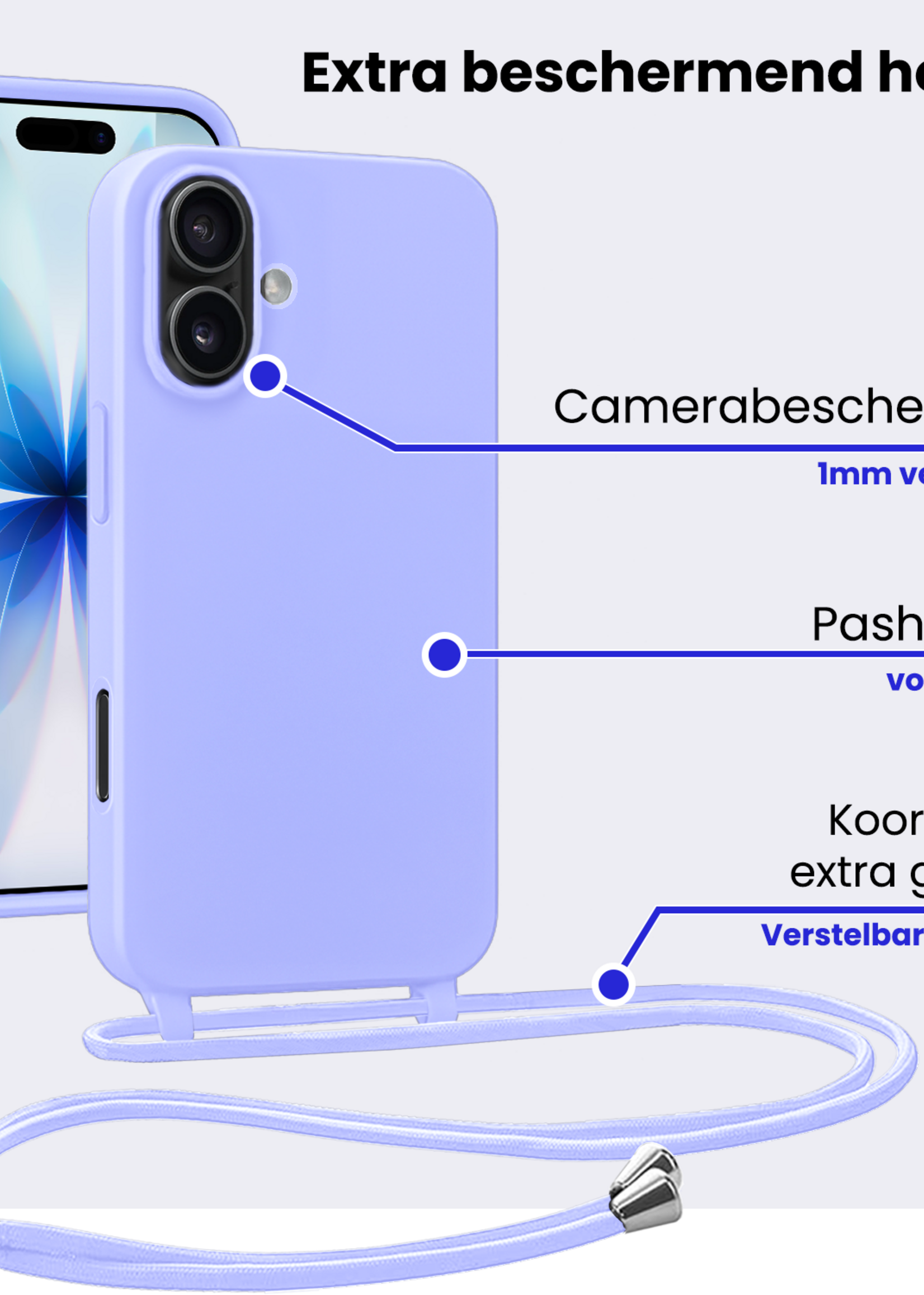 BTH BTH iPhone 17 Hoesje met Koord - Lila - 2 PACK