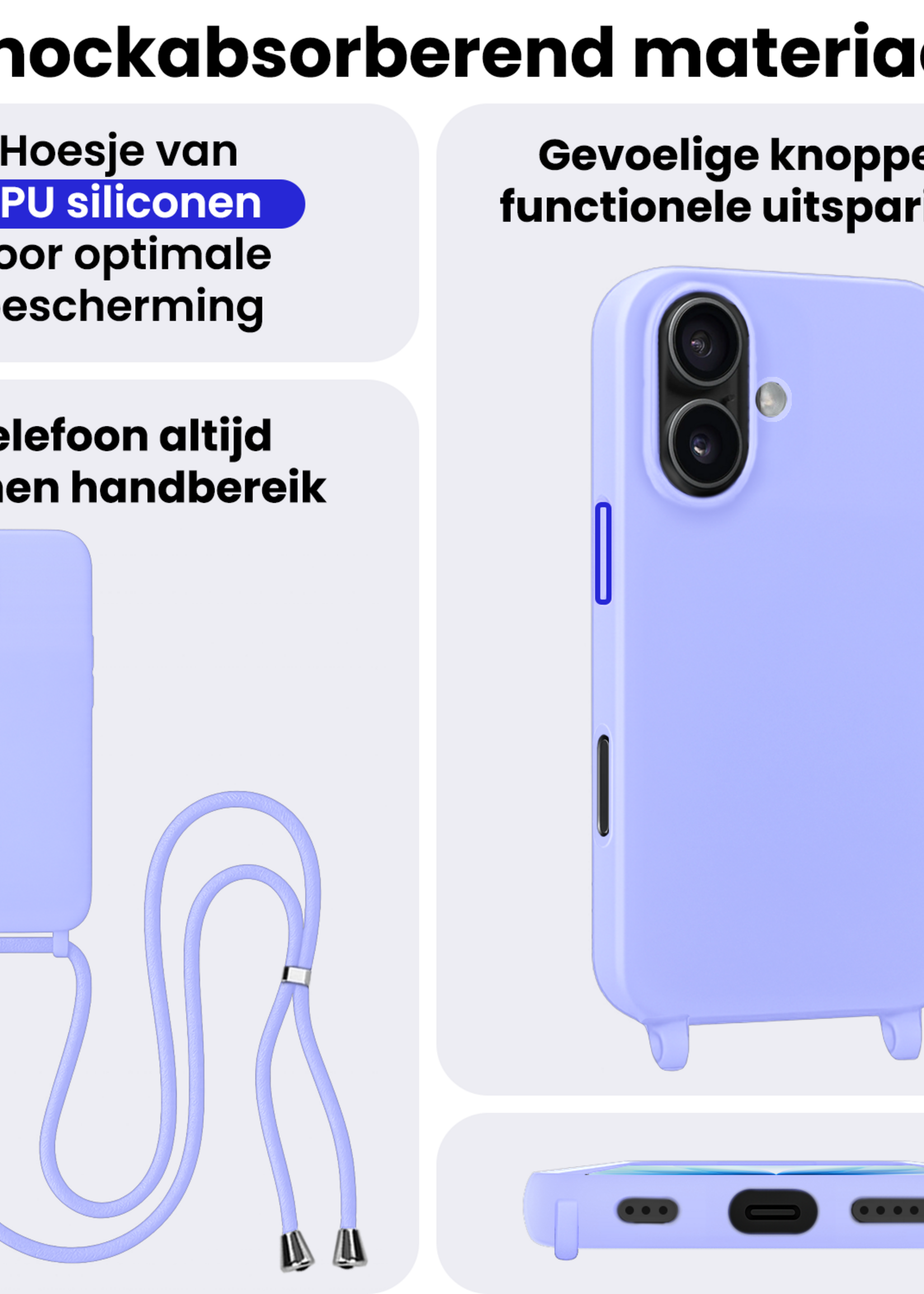 BTH BTH iPhone 17 Hoesje met Koord - Lila - 2 PACK