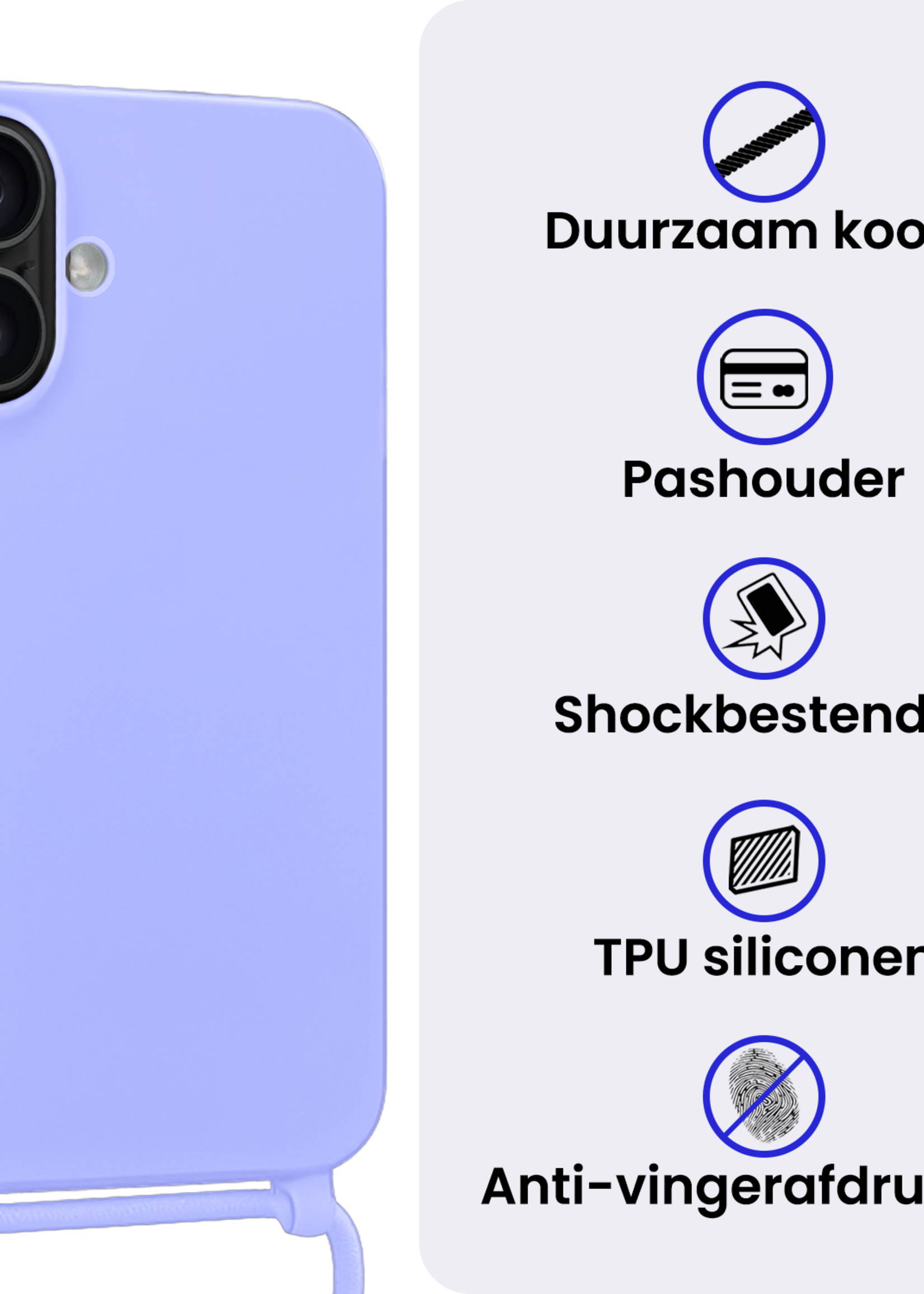 BTH BTH iPhone 17 Hoesje met Koord Met 2x Screenprotector - Lila