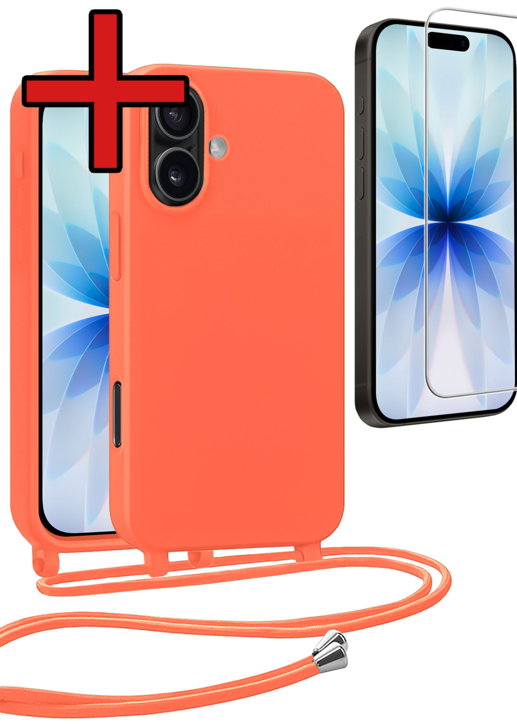 BTH BTH iPhone 17 Hoesje met Koord Met Screenprotector - Papaya