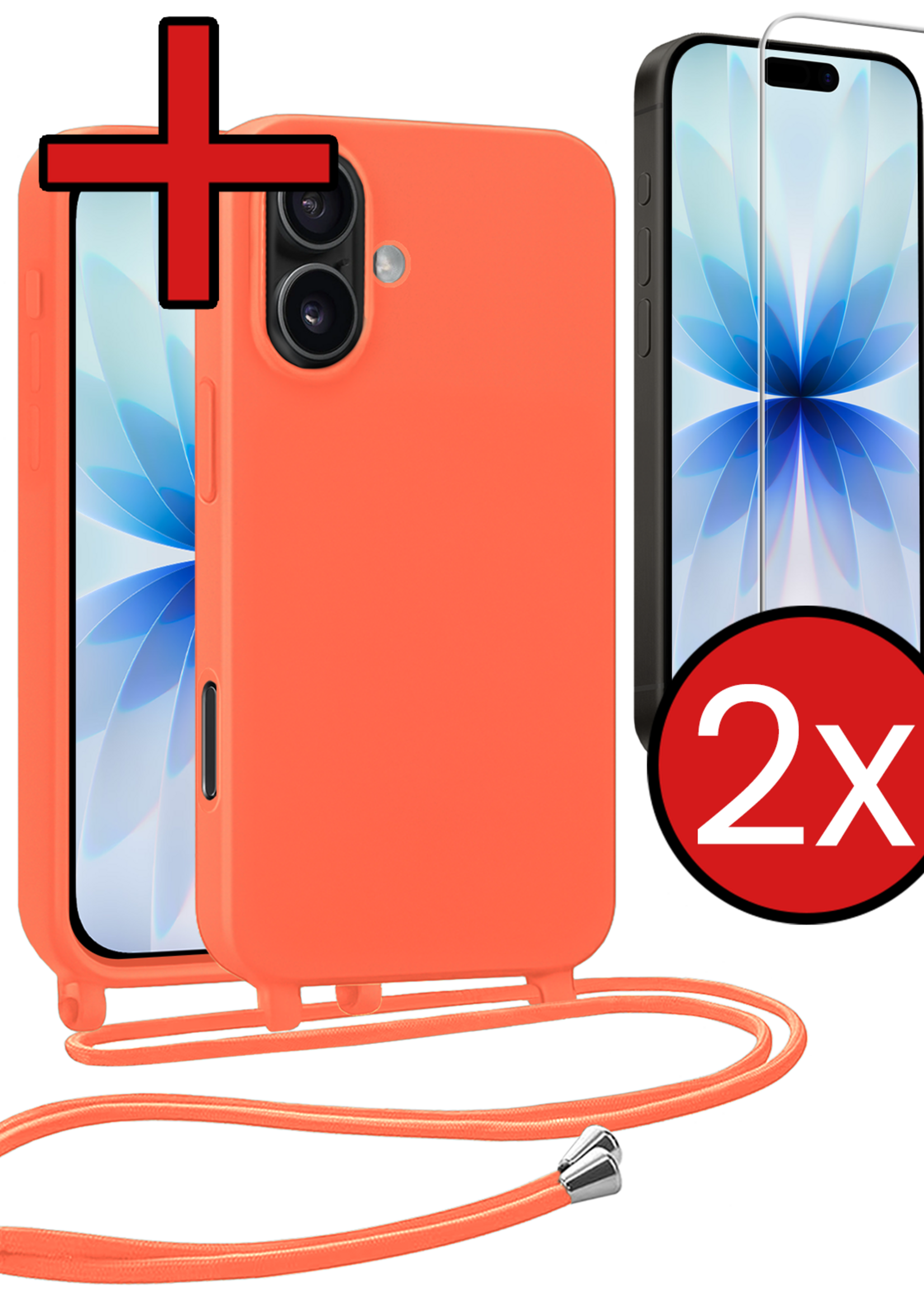 BTH BTH iPhone 17 Hoesje met Koord Met 2x Screenprotector - Papaya