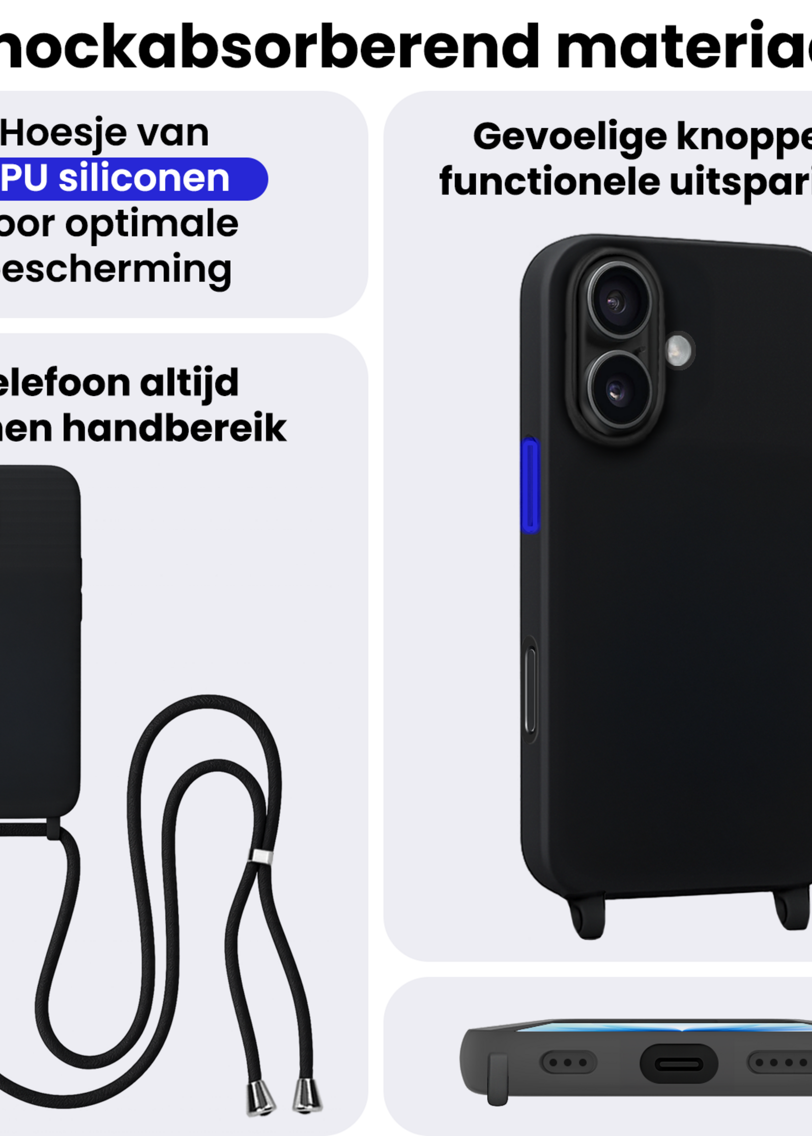BTH BTH iPhone 17 Hoesje met Koord - Zwart - 2 PACK