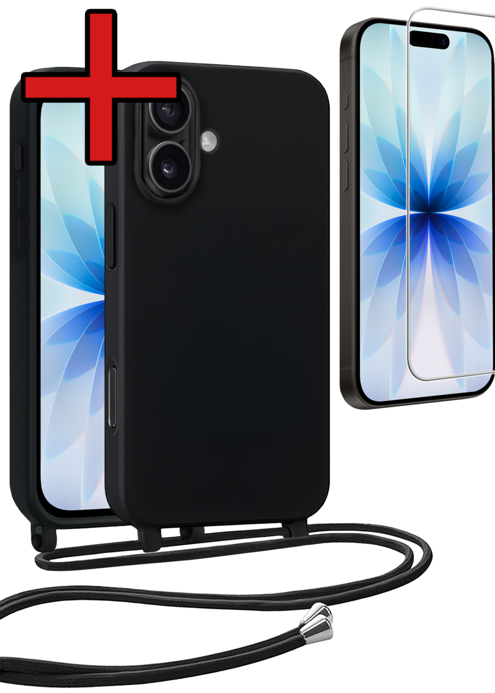 BTH BTH iPhone 17 Hoesje met Koord Met Screenprotector - Zwart