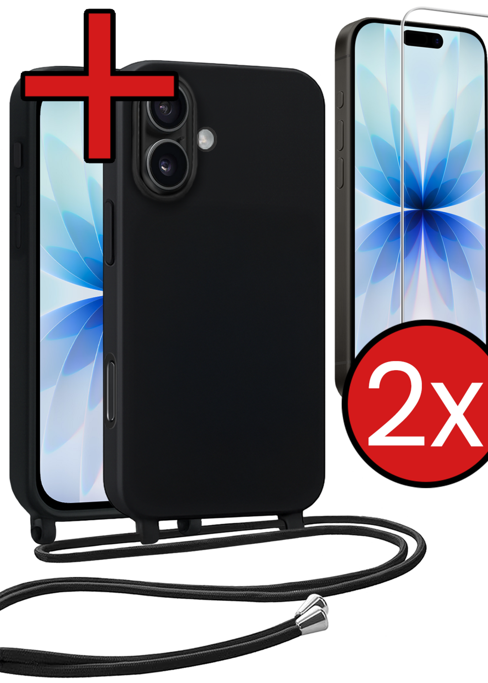 BTH BTH iPhone 17 Hoesje met Koord Met 2x Screenprotector - Zwart