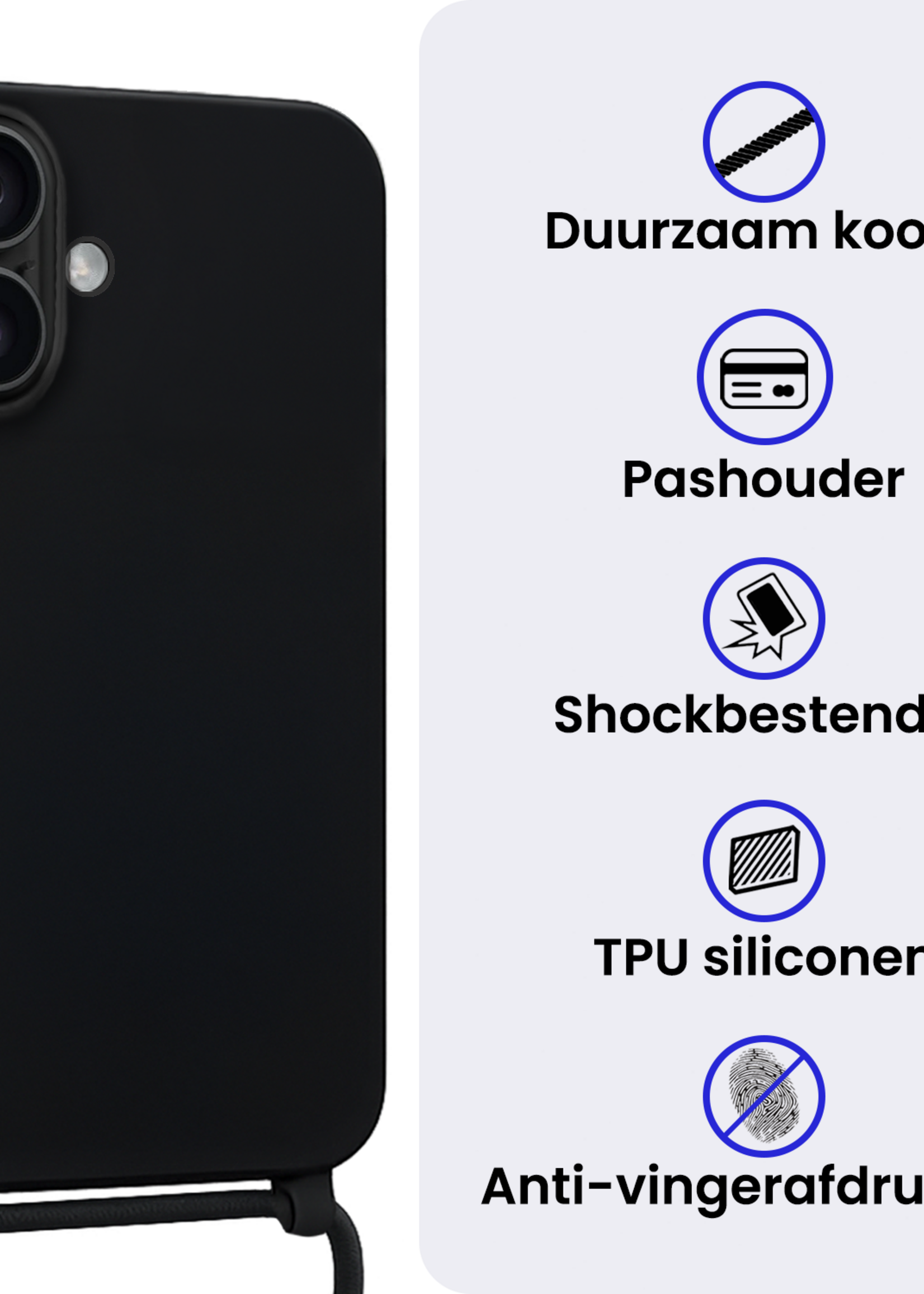 BTH BTH iPhone 17 Hoesje met Koord Met 2x Screenprotector - Zwart