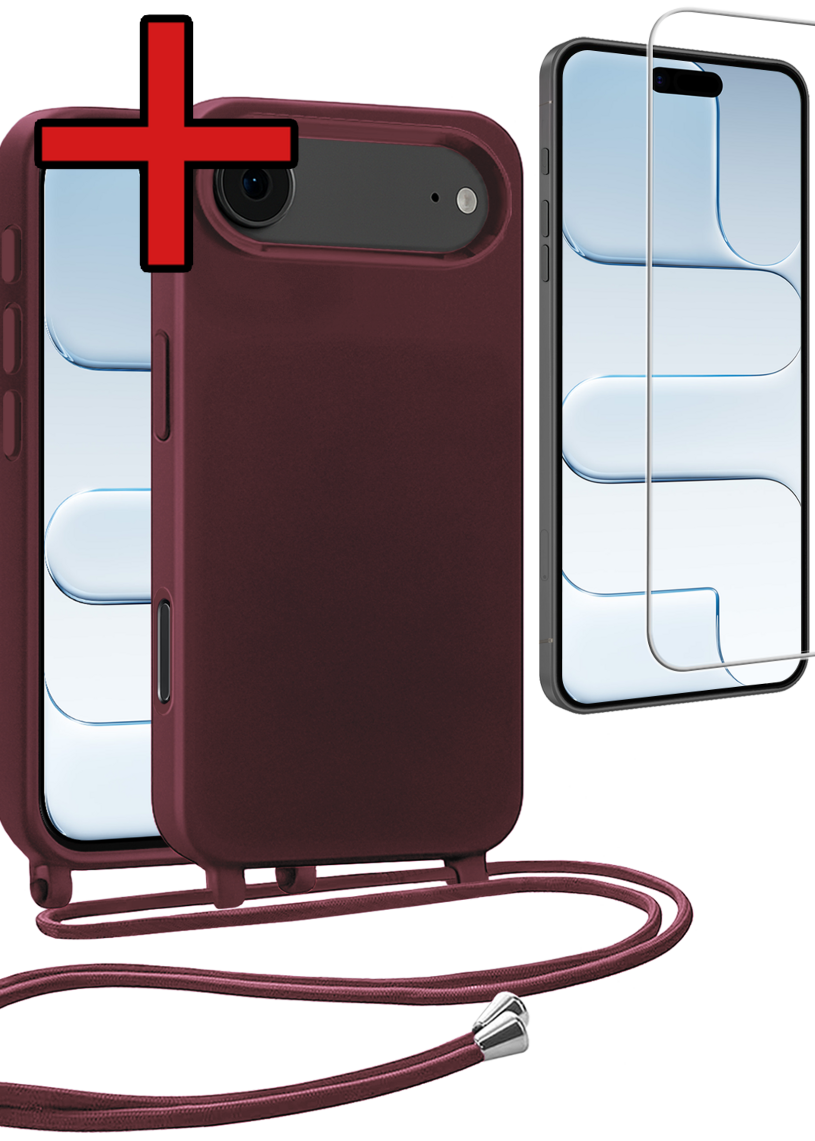 BTH BTH iPhone Air Hoesje met Koord Met Screenprotector - Aubergine