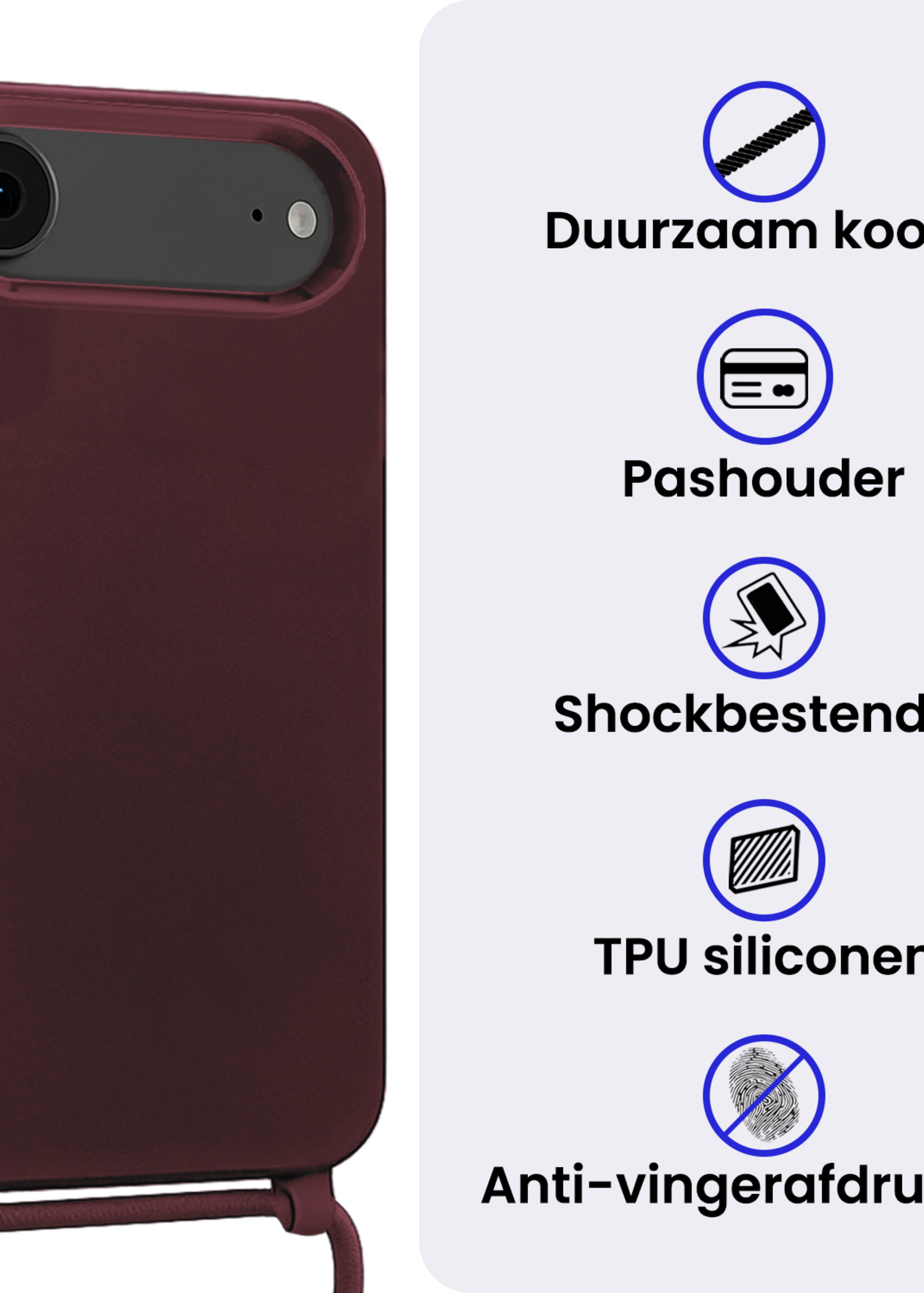 BTH BTH iPhone Air Hoesje met Koord Met Screenprotector - Aubergine