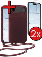 BTH BTH iPhone Air Hoesje met Koord Met 2x Screenprotector - Aubergine