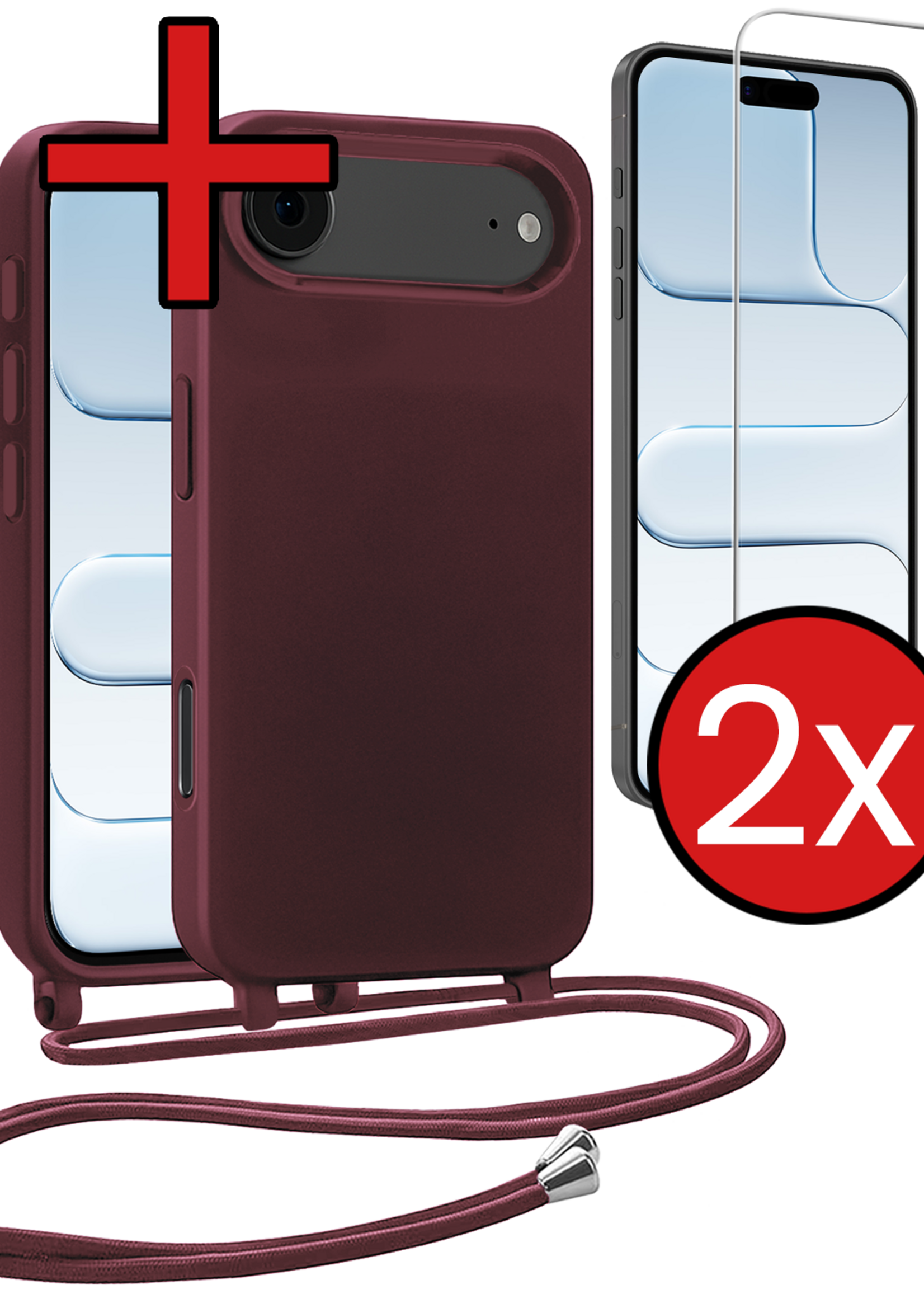 BTH BTH iPhone Air Hoesje met Koord Met 2x Screenprotector - Aubergine