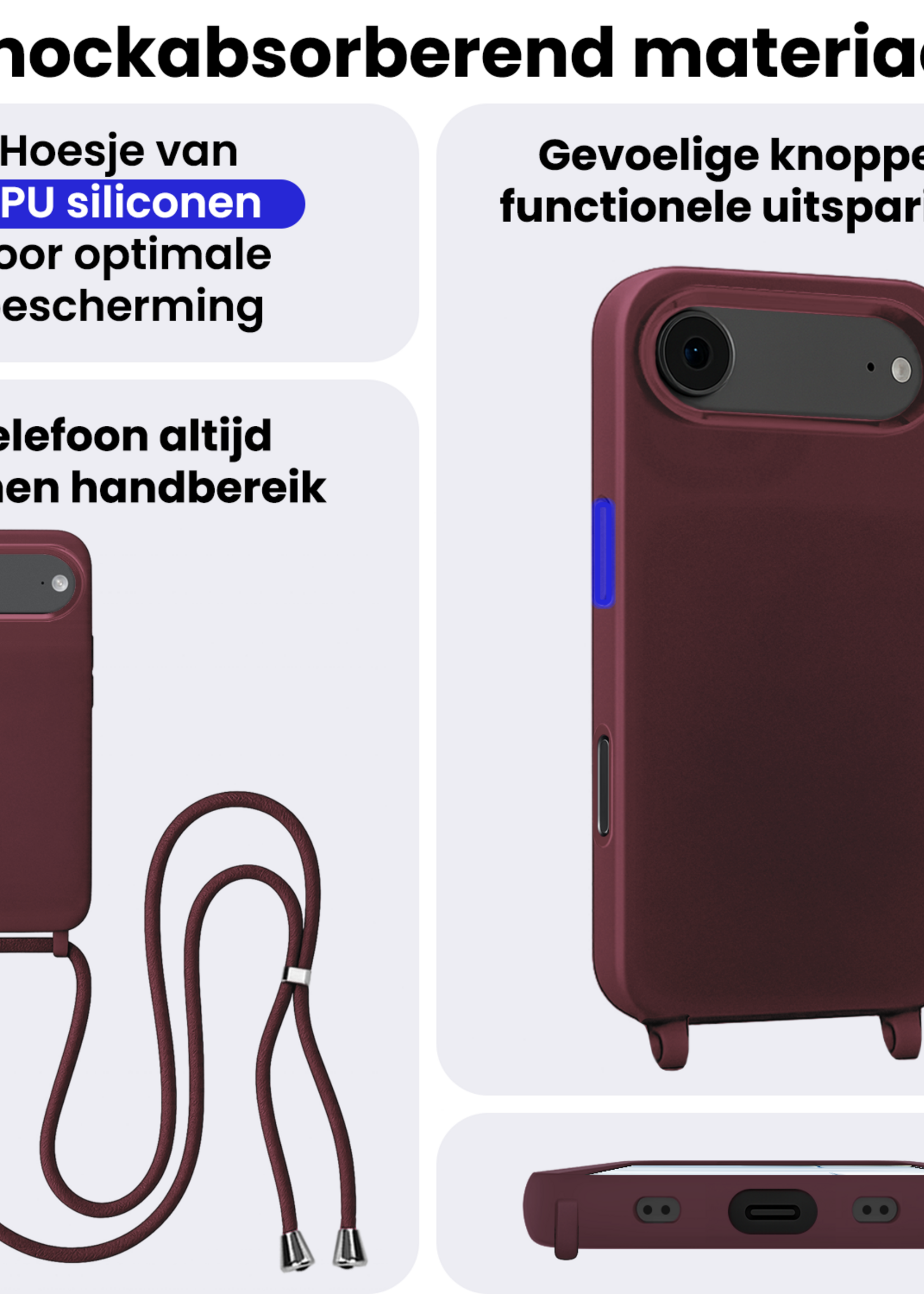 BTH BTH iPhone Air Hoesje met Koord Met 2x Screenprotector - Aubergine