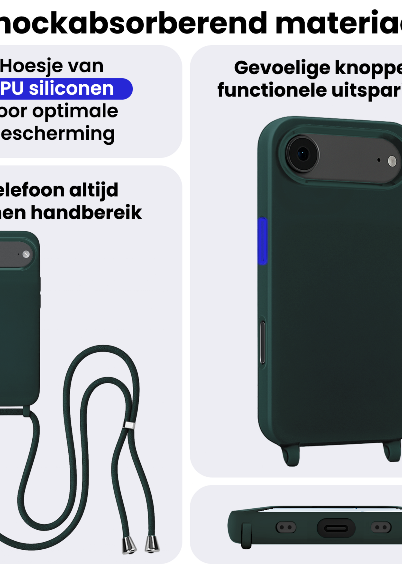 BTH BTH iPhone Air Hoesje met Koord - Donkergroen - 2 PACK