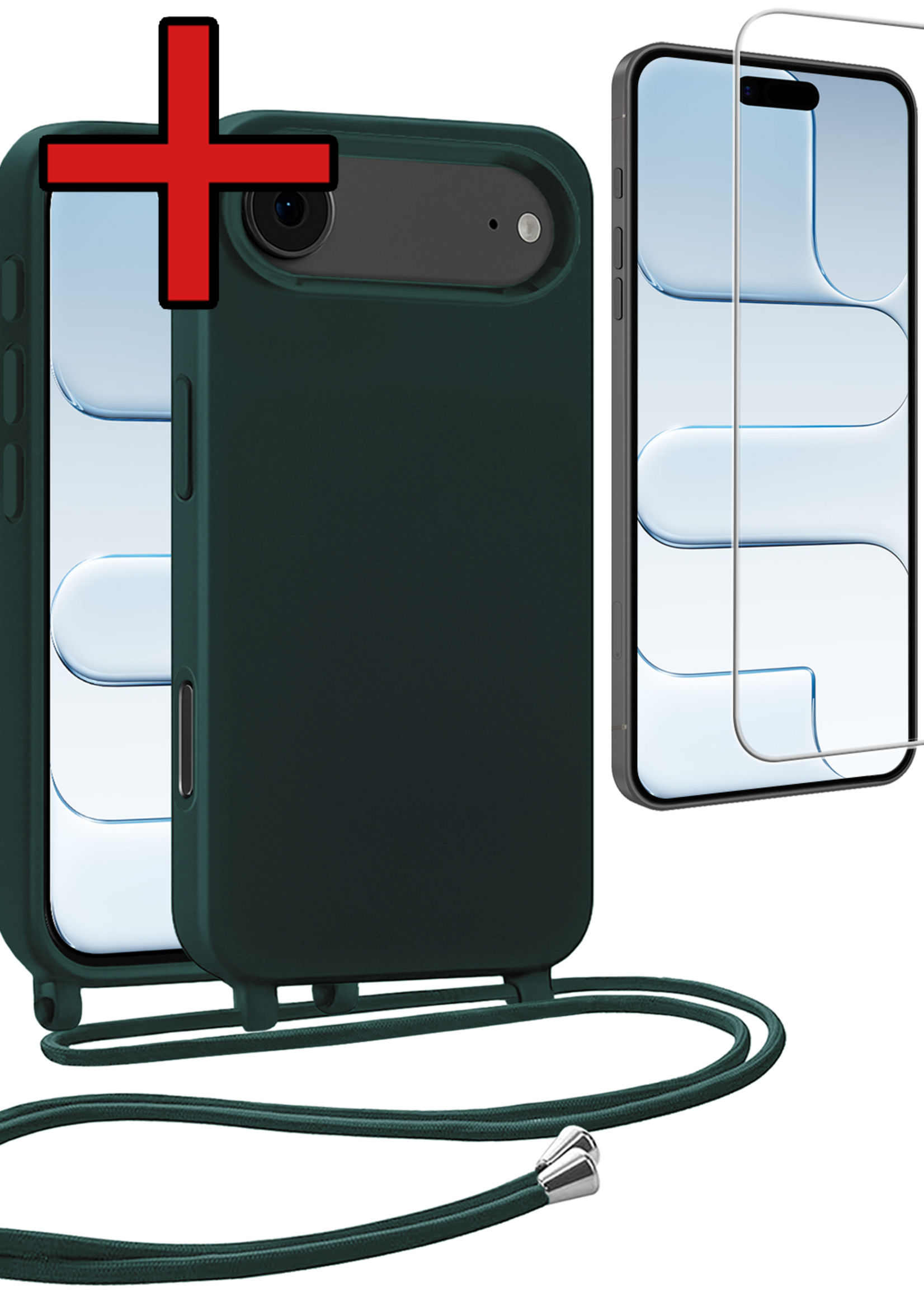 BTH BTH iPhone Air Hoesje met Koord Met Screenprotector - Donkergroen
