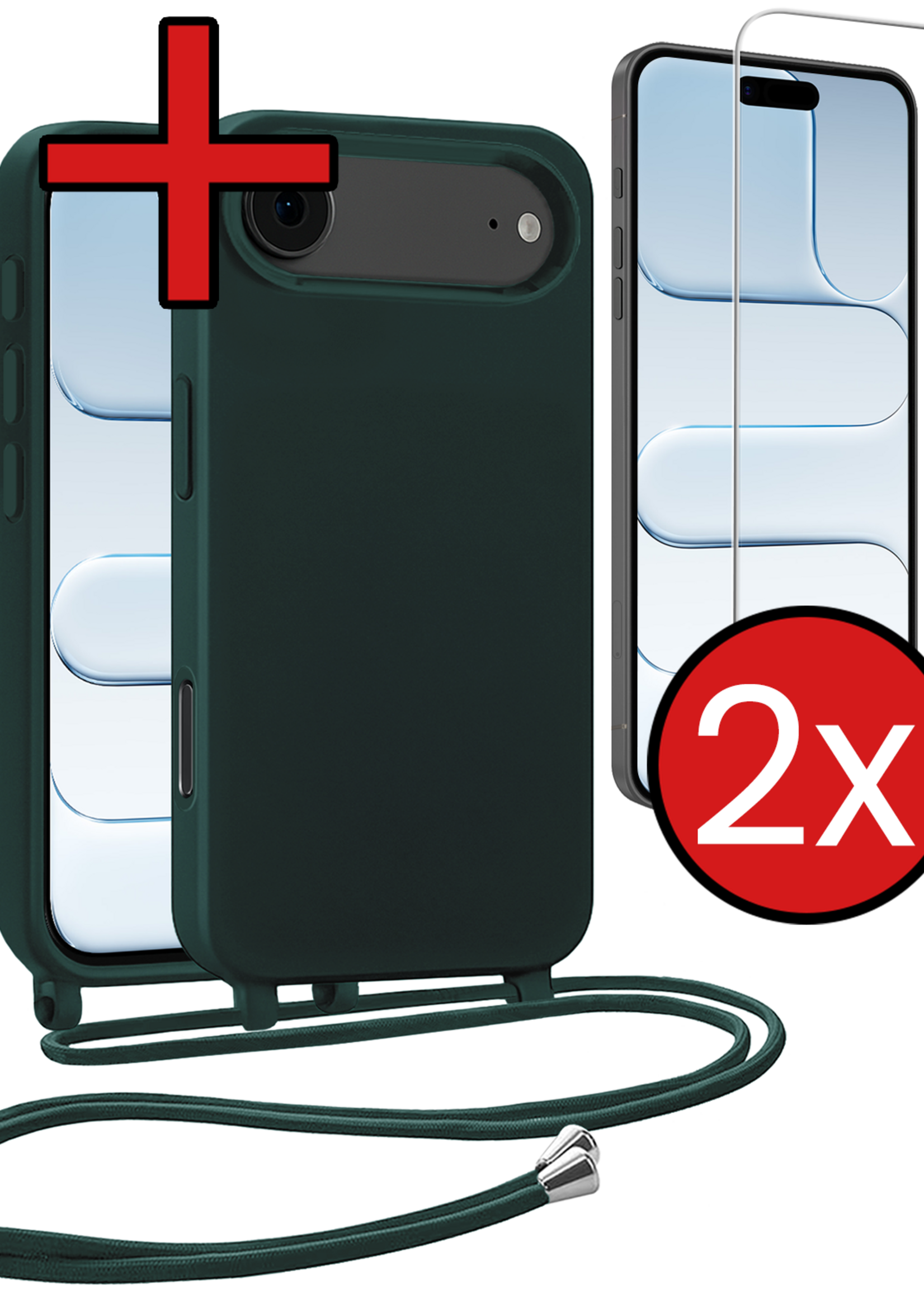 BTH BTH iPhone Air Hoesje met Koord Met 2x Screenprotector - Donkergroen