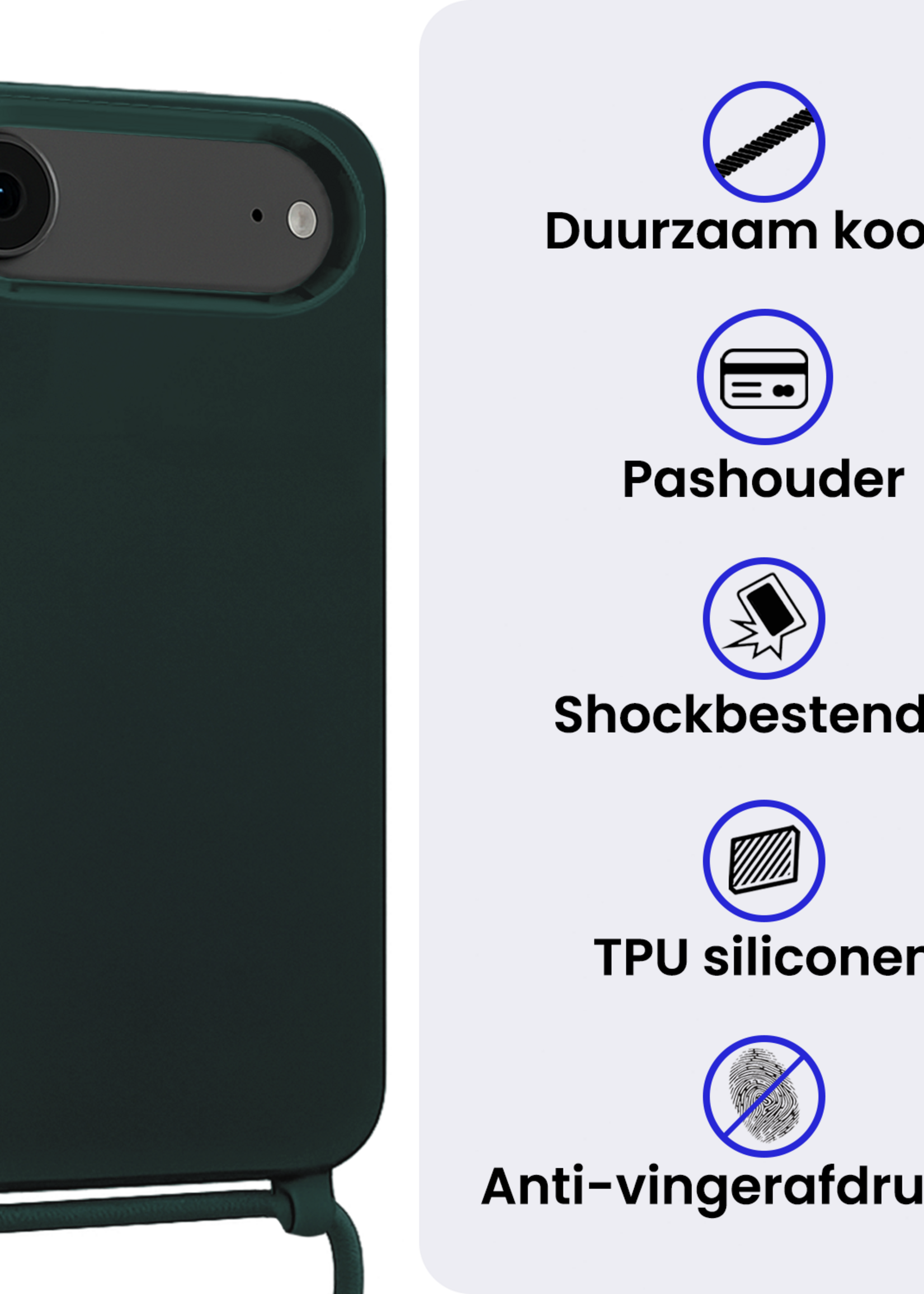 BTH BTH iPhone Air Hoesje met Koord Met 2x Screenprotector - Donkergroen