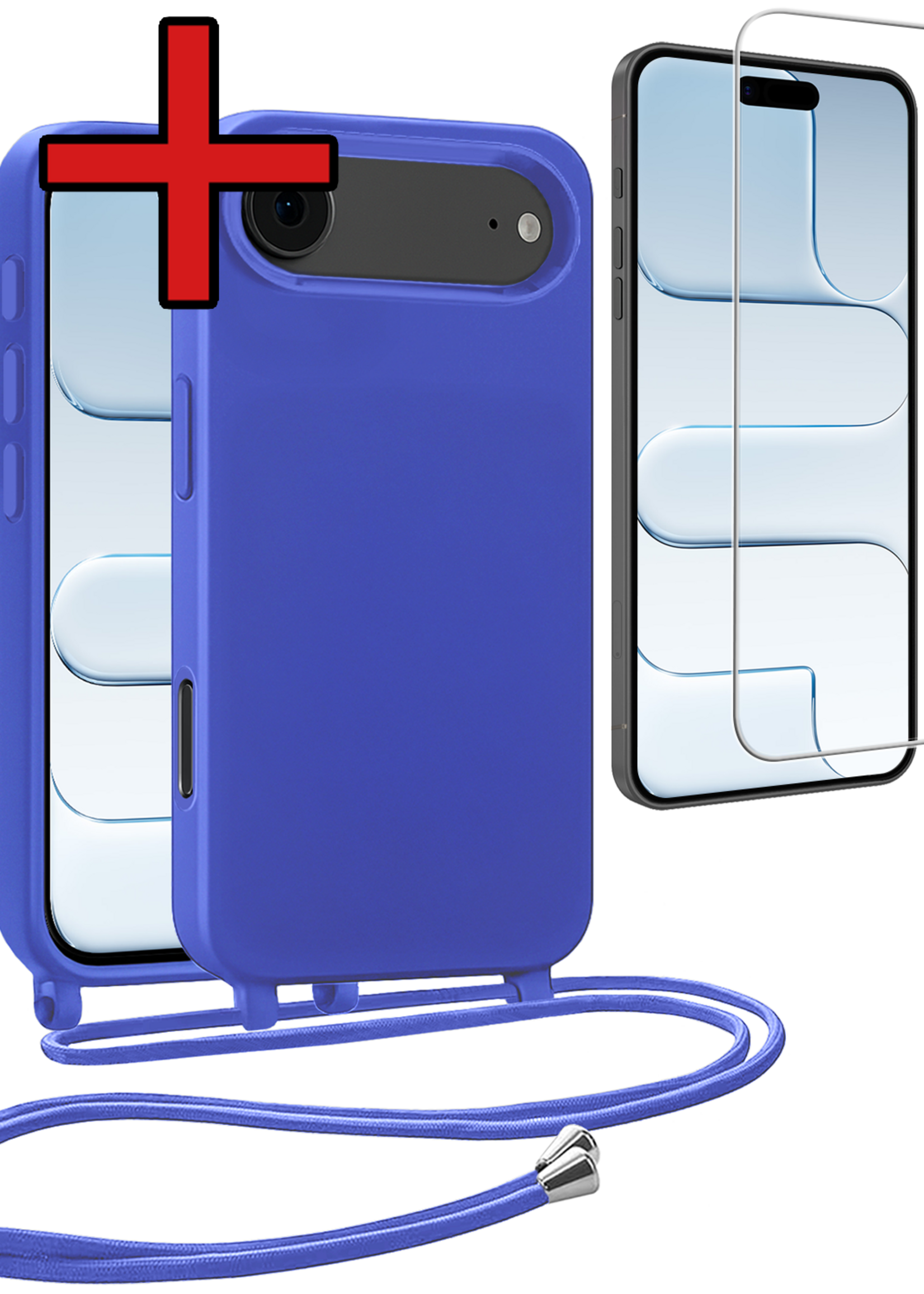 BTH BTH iPhone Air Hoesje met Koord Met Screenprotector - Fel Blauw