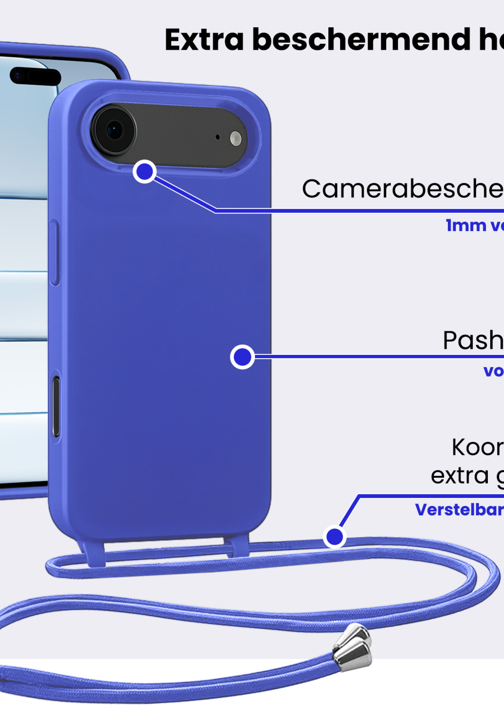 BTH BTH iPhone Air Hoesje met Koord Met Screenprotector - Fel Blauw