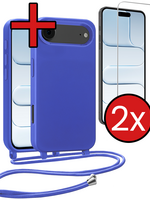BTH BTH iPhone Air Hoesje met Koord Met 2x Screenprotector - Fel Blauw