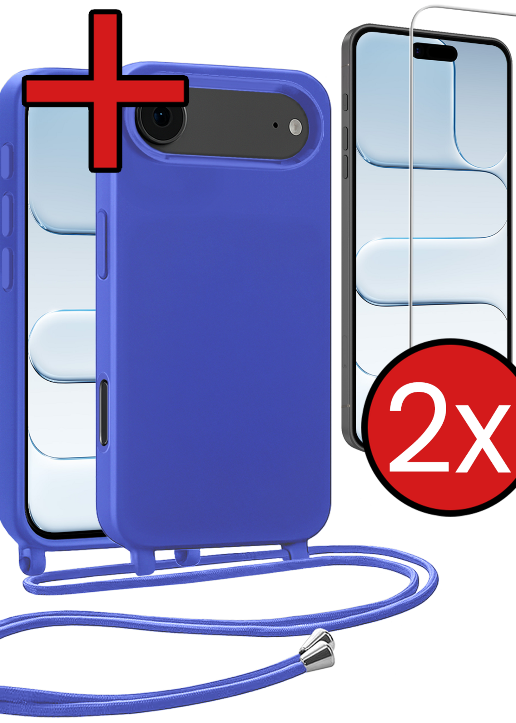 BTH BTH iPhone Air Hoesje met Koord Met 2x Screenprotector - Fel Blauw