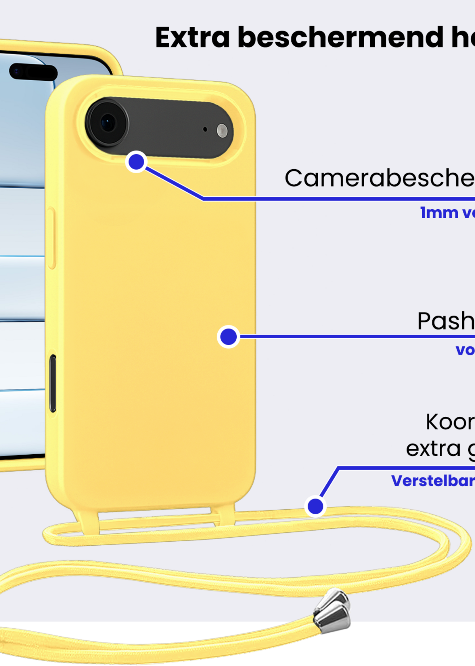 BTH BTH iPhone Air Hoesje met Koord Met Screenprotector - Geel