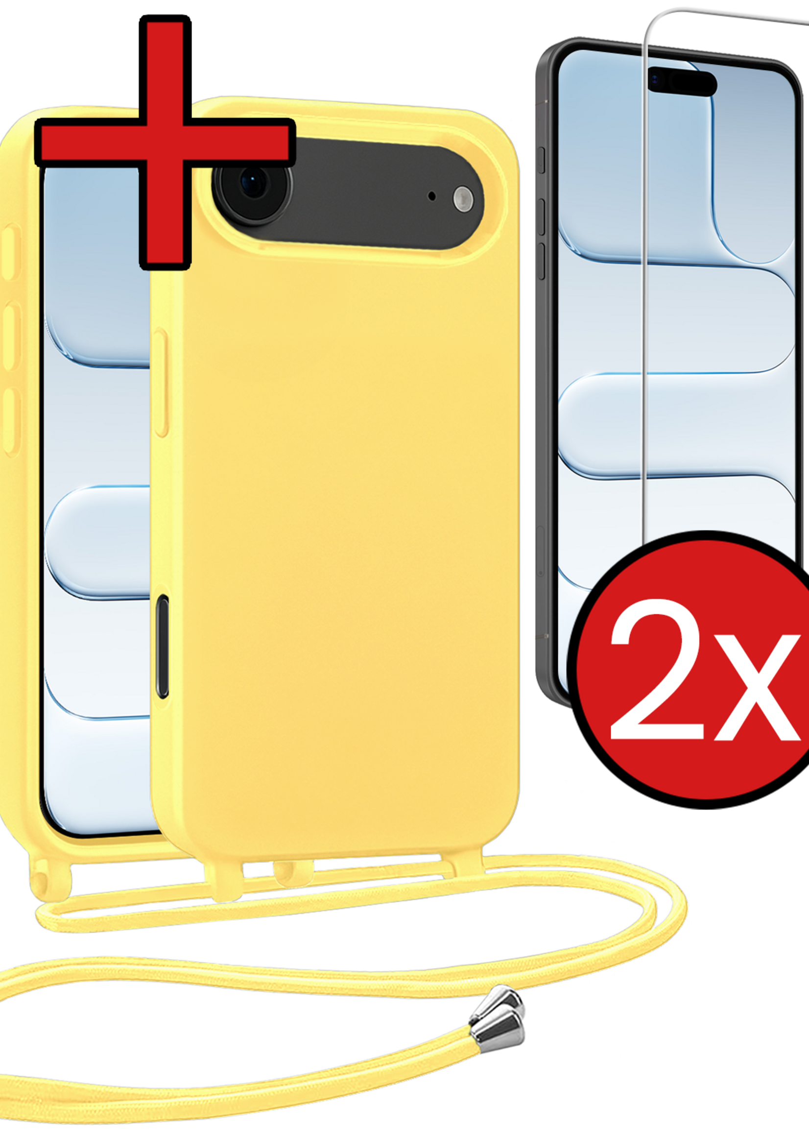 BTH BTH iPhone Air Hoesje met Koord Met 2x Screenprotector - Geel