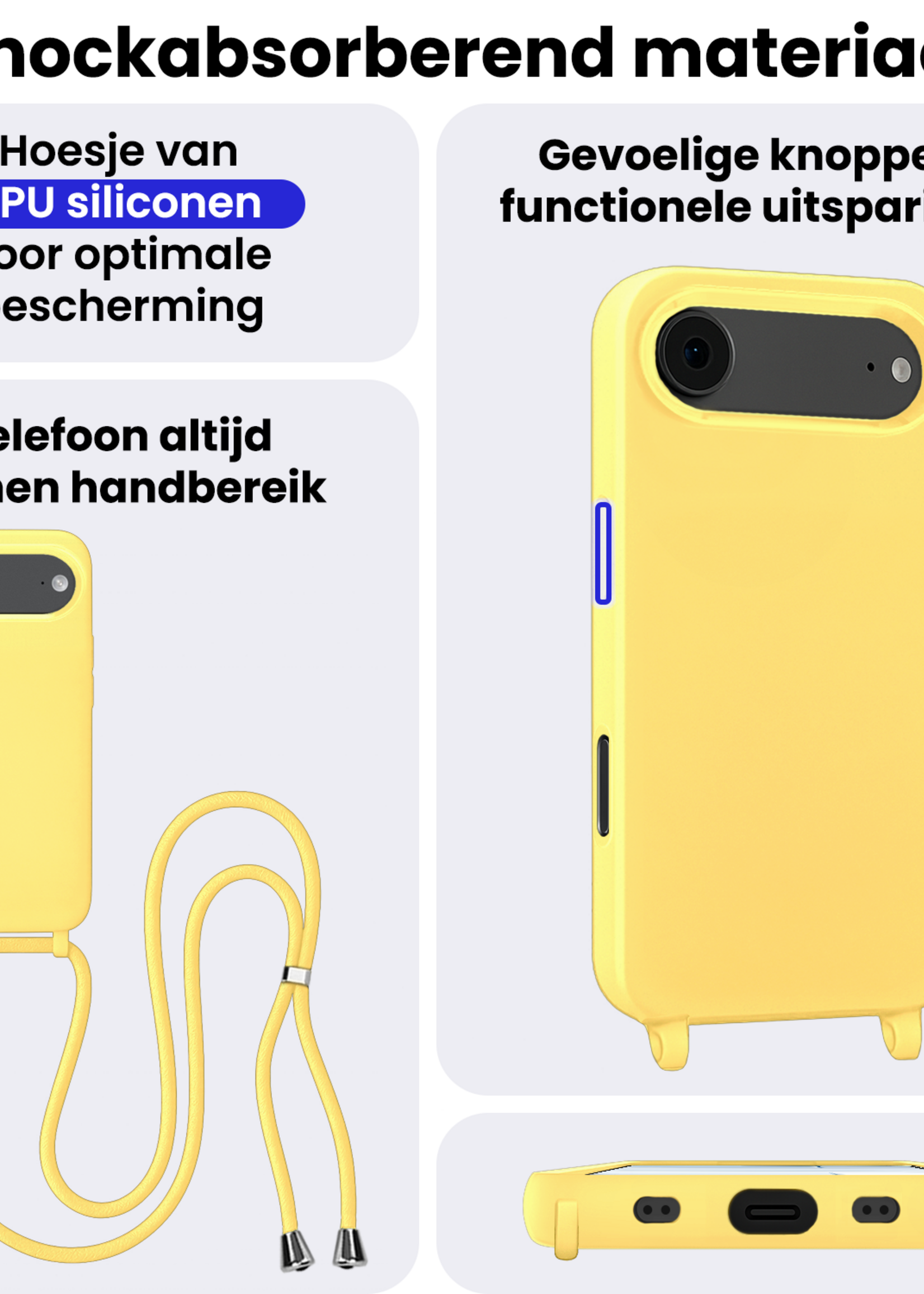 BTH BTH iPhone Air Hoesje met Koord Met 2x Screenprotector - Geel
