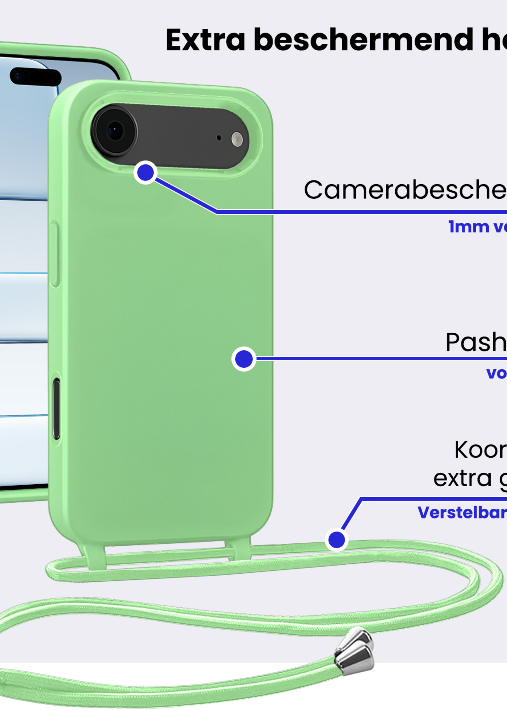 BTH BTH iPhone Air Hoesje met Koord Met Screenprotector - Groen