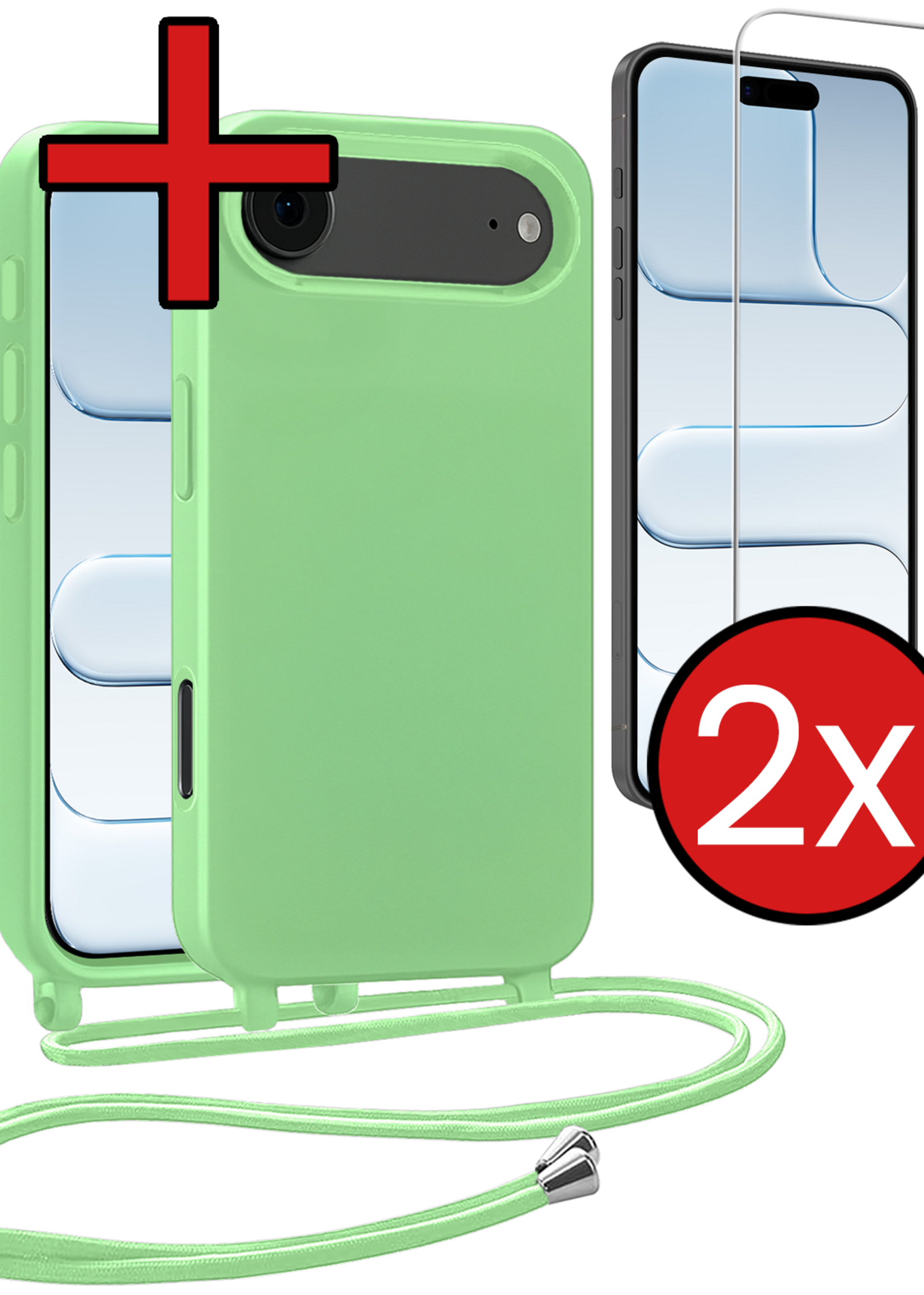 BTH BTH iPhone Air Hoesje met Koord Met 2x Screenprotector - Groen