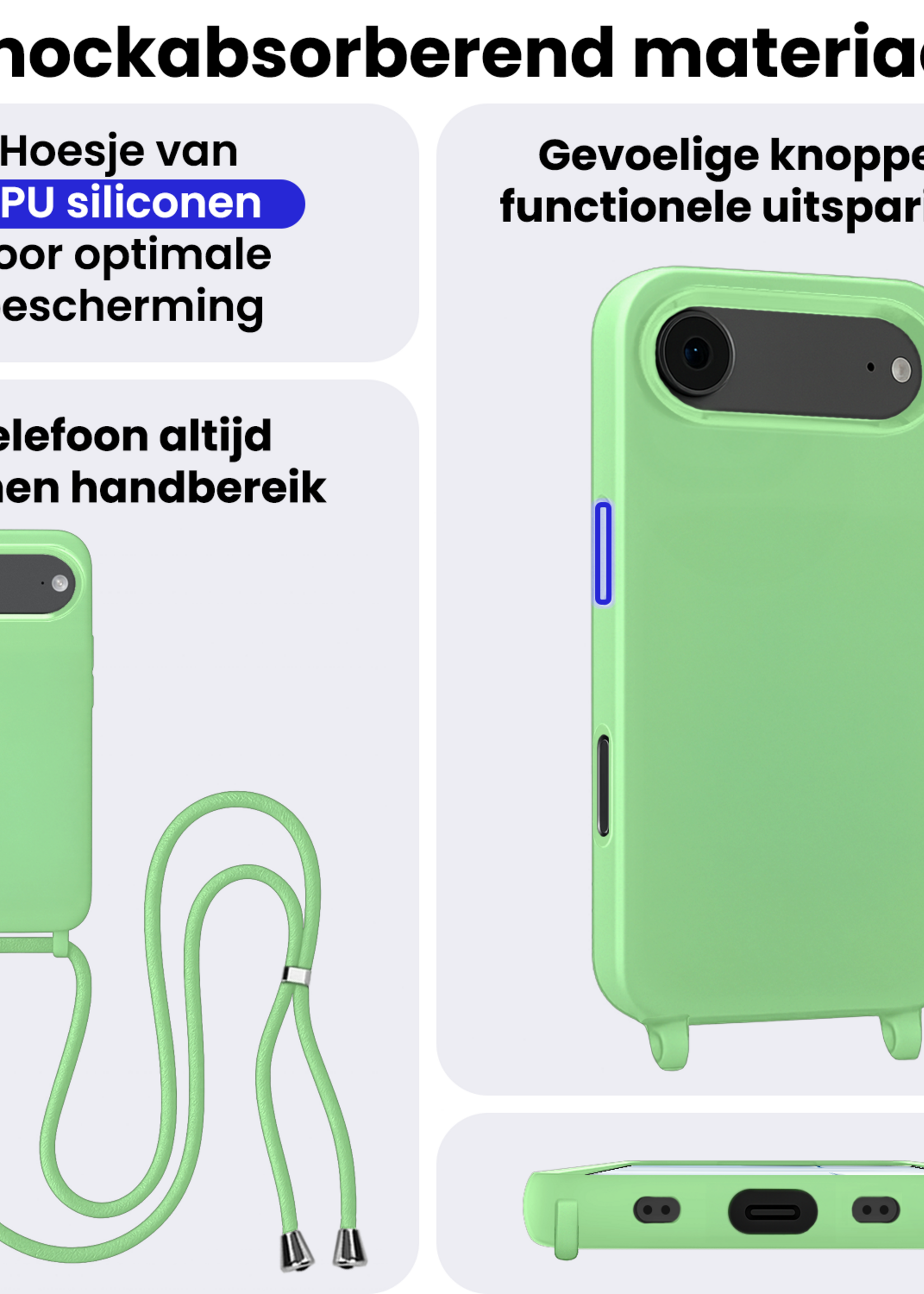 BTH BTH iPhone Air Hoesje met Koord Met 2x Screenprotector - Groen