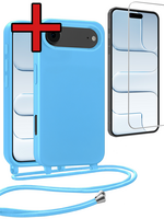 BTH BTH iPhone Air Hoesje met Koord Met Screenprotector - Lichtblauw