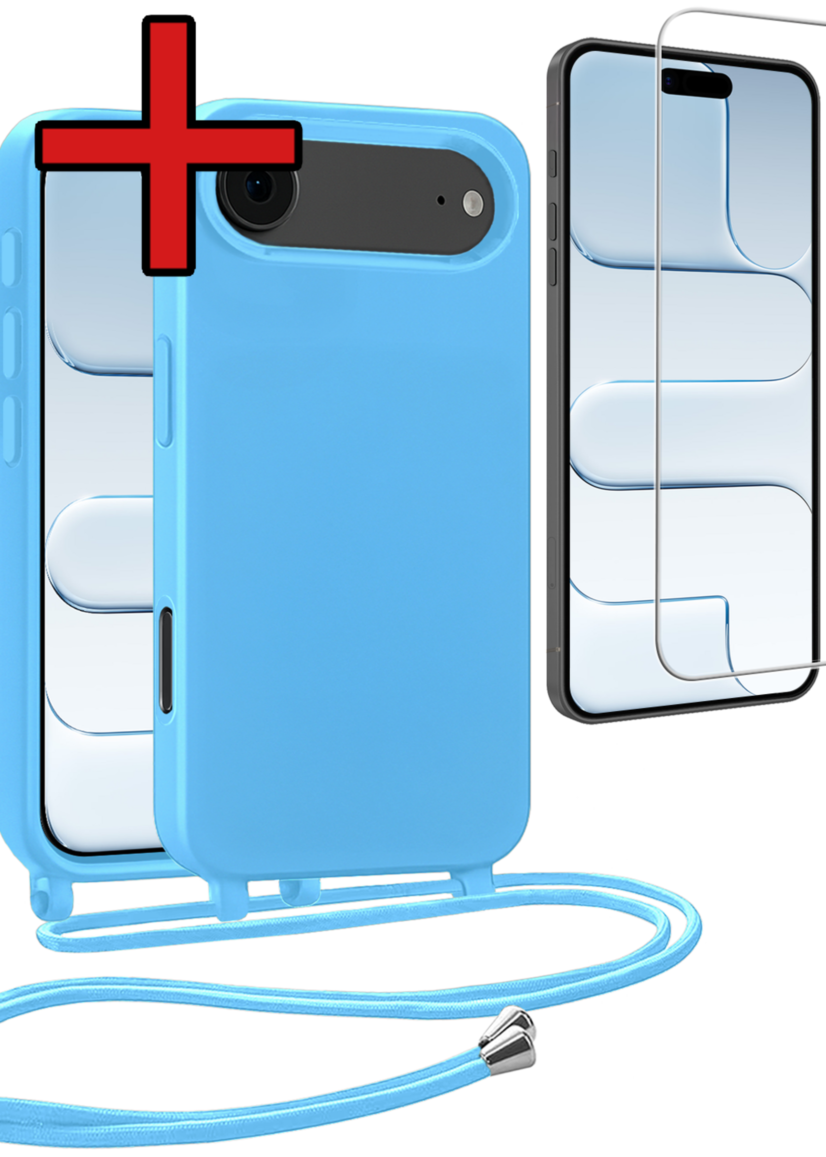 BTH BTH iPhone Air Hoesje met Koord Met Screenprotector - Lichtblauw