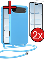 BTH BTH iPhone Air Hoesje met Koord Met 2x Screenprotector - Lichtblauw