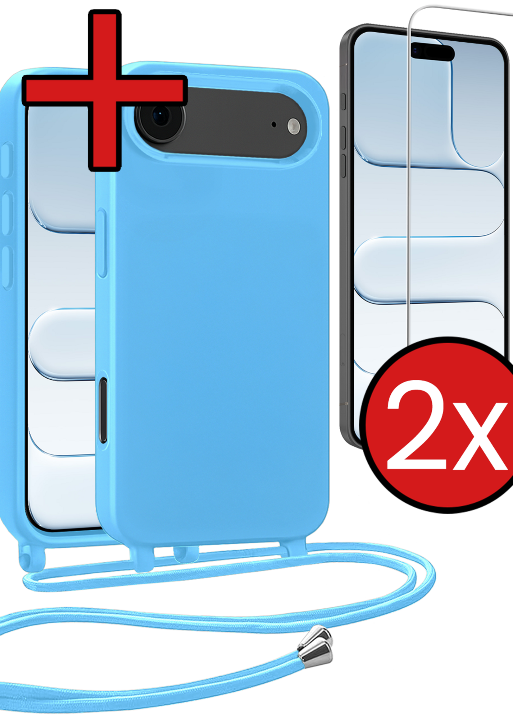 BTH BTH iPhone Air Hoesje met Koord Met 2x Screenprotector - Lichtblauw