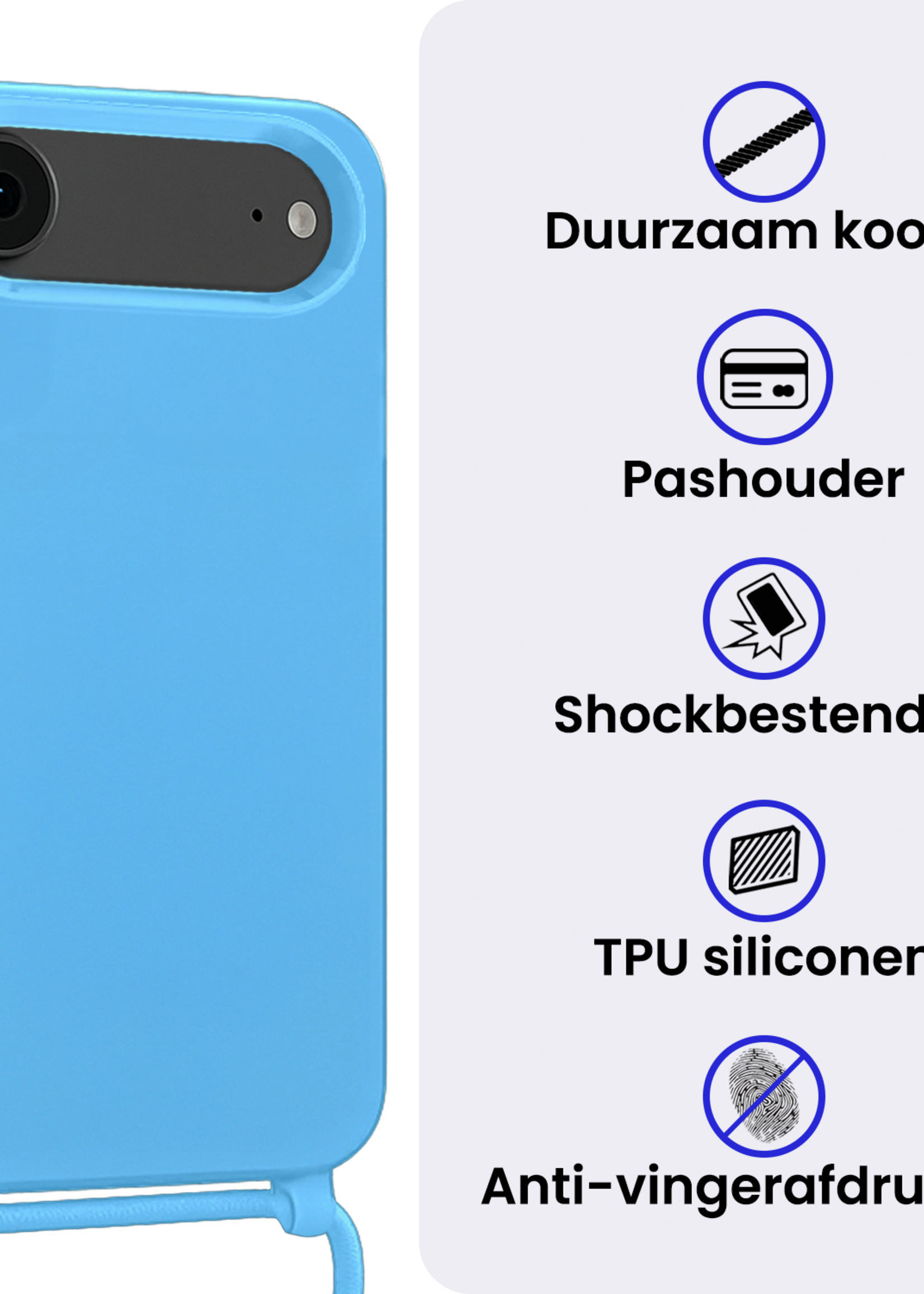 BTH BTH iPhone Air Hoesje met Koord Met 2x Screenprotector - Lichtblauw