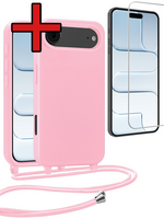 BTH BTH iPhone Air Hoesje met Koord Met Screenprotector - Lichtroze