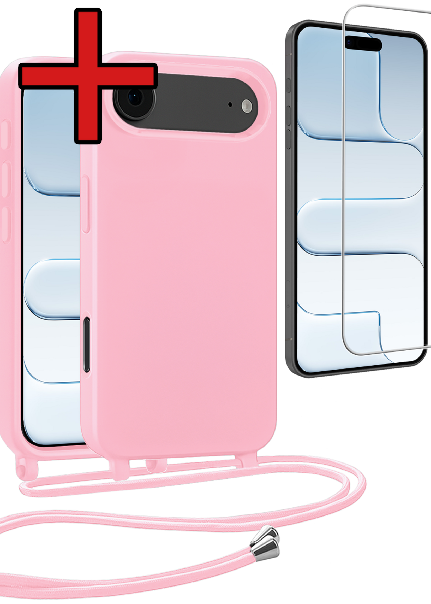 BTH BTH iPhone Air Hoesje met Koord Met Screenprotector - Lichtroze