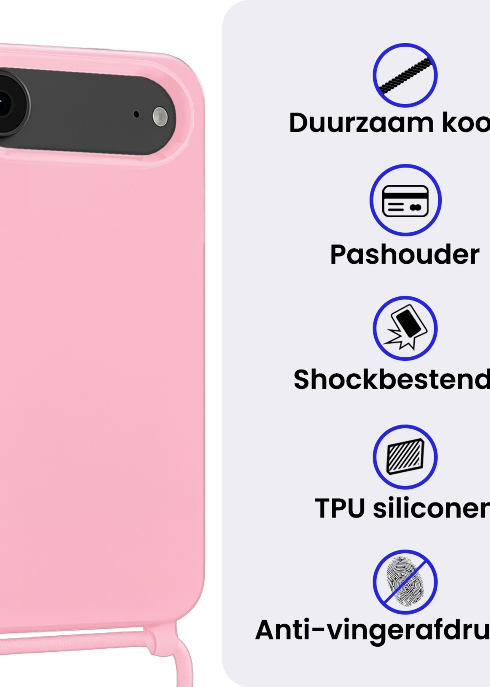 BTH BTH iPhone Air Hoesje met Koord Met Screenprotector - Lichtroze